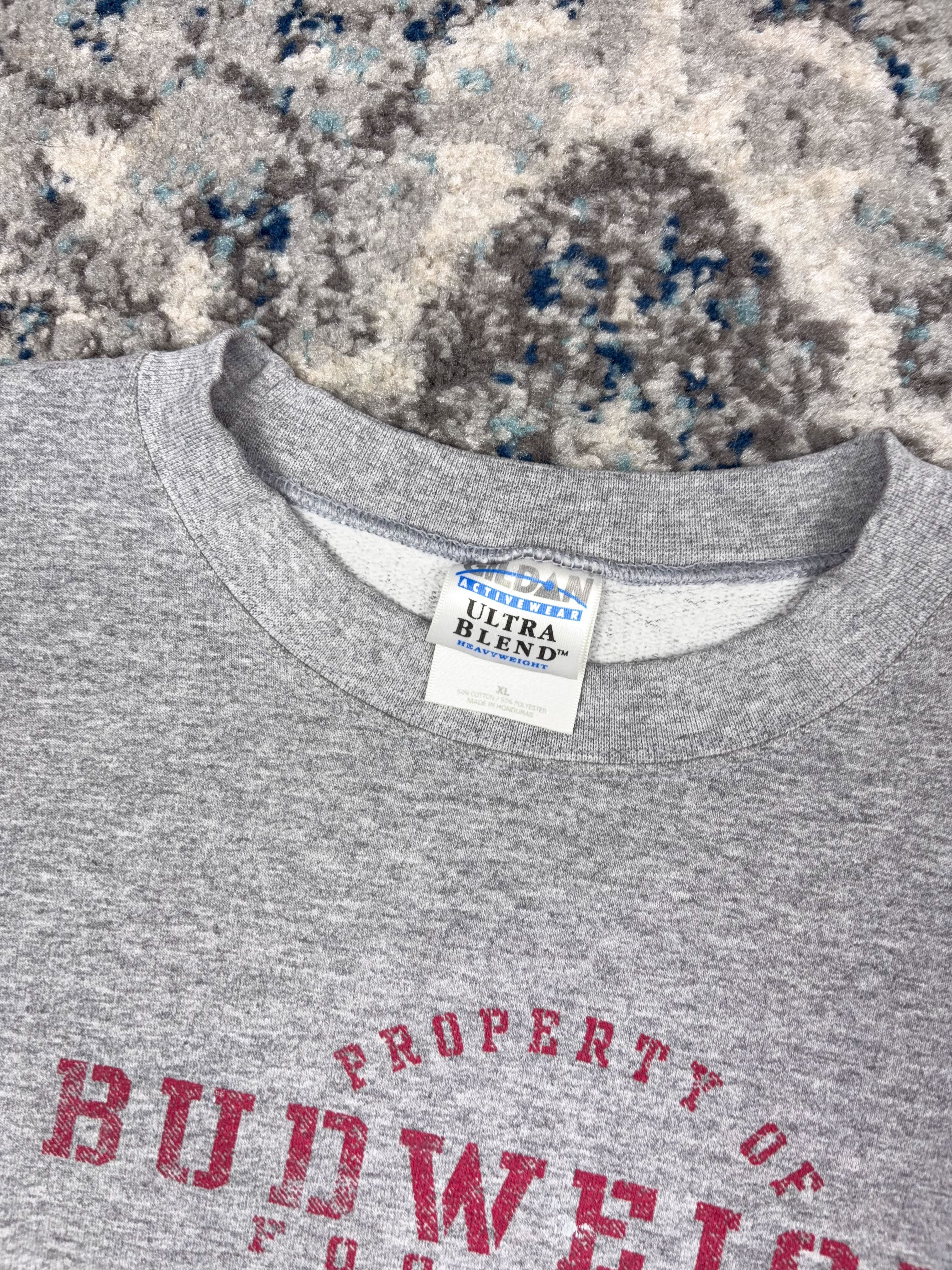 Vintage Budweiser Football Athletic Department Graphic Spellout Sweatshirt Size XL