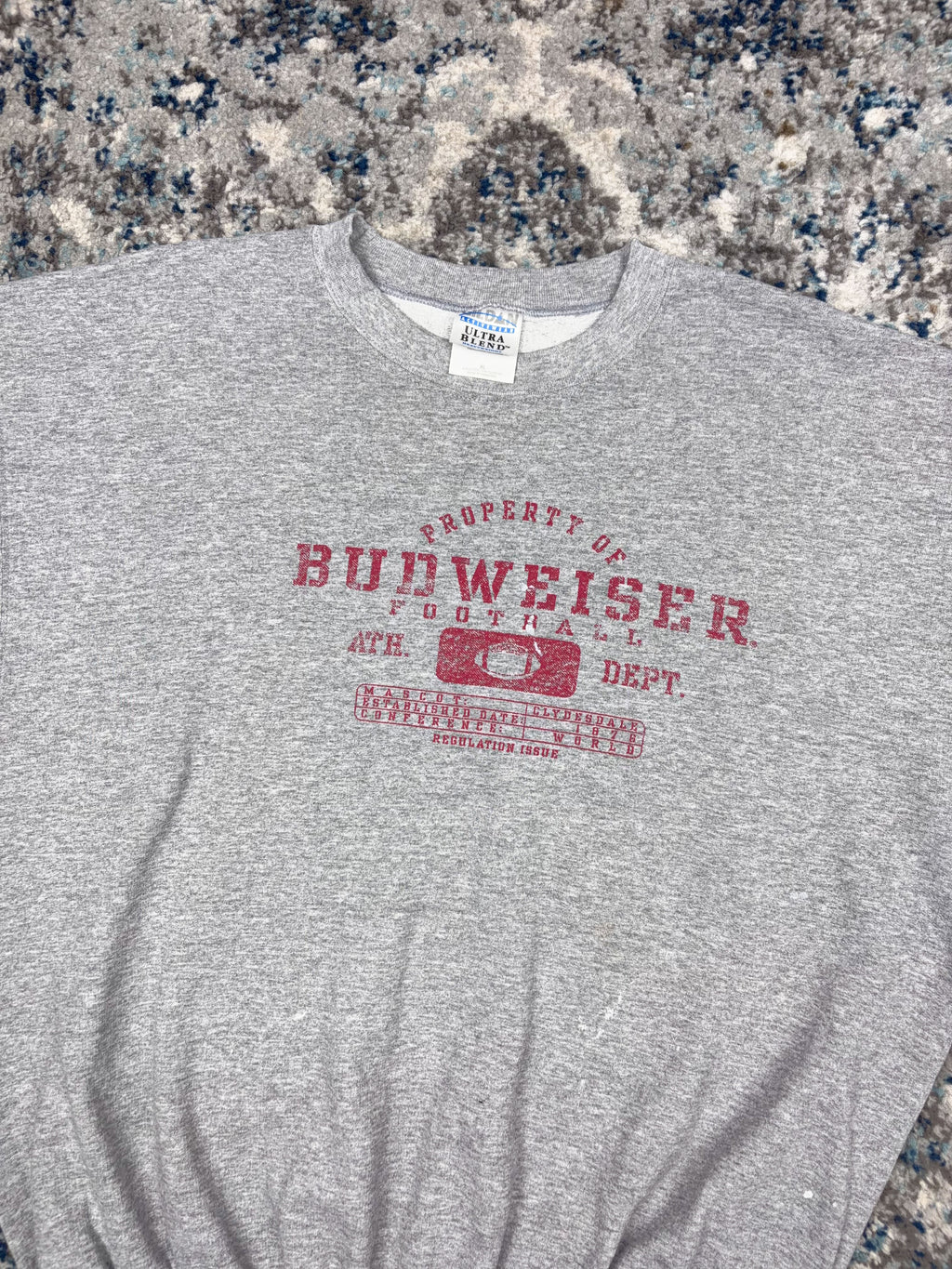 Vintage Budweiser Football Athletic Department Graphic Spellout Sweatshirt Size XL