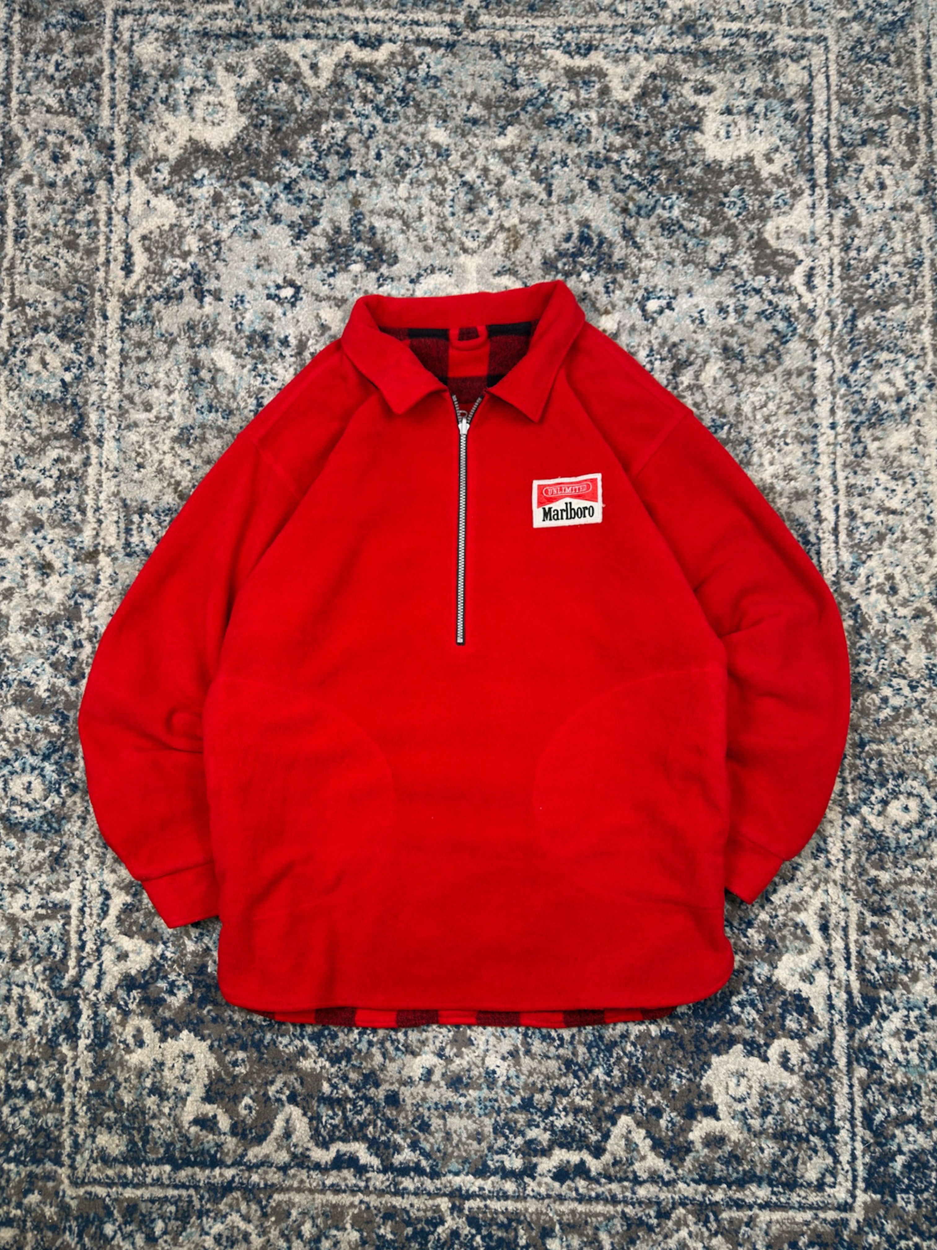 Vintage 90s Marlboro Unlimited Embroidered Logo Reversible Fleece 1/2 Zip Sweatshirt Size Large