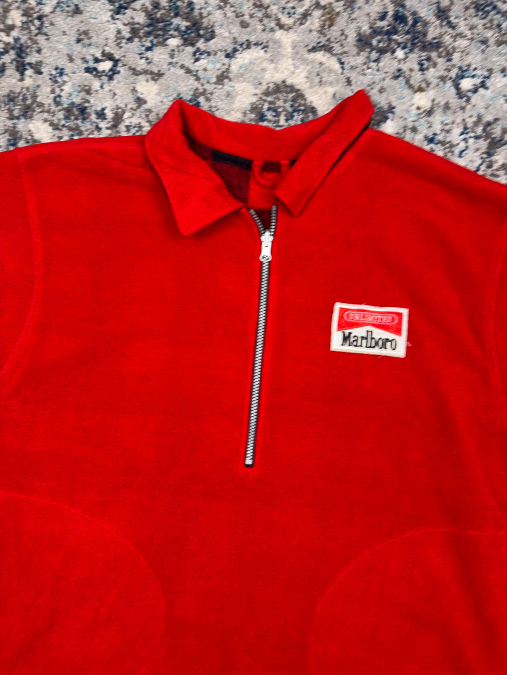 Vintage 90s Marlboro Unlimited Embroidered Logo Reversible Fleece 1/2 Zip Sweatshirt Size Large