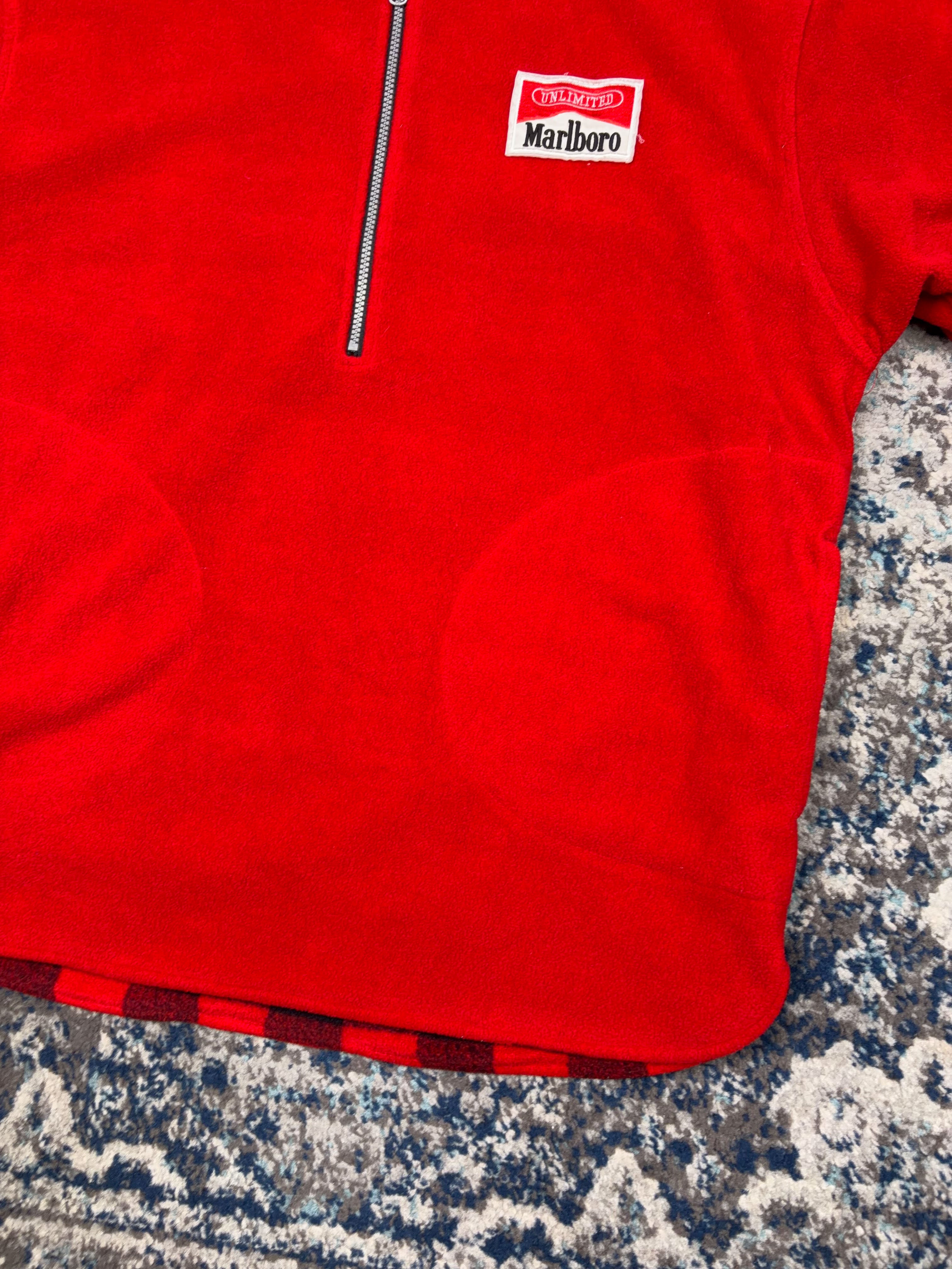 Vintage 90s Marlboro Unlimited Embroidered Logo Reversible Fleece 1/2 Zip Sweatshirt Size Large