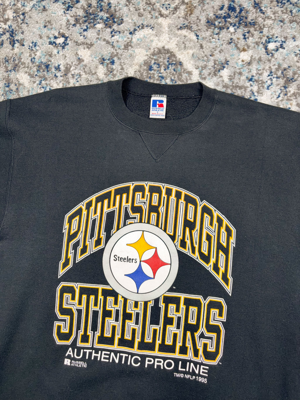 Vintage 1995 Pittsburgh Steelers NFL Logo Arc Spellout Graphic Sweatshirt Size Large