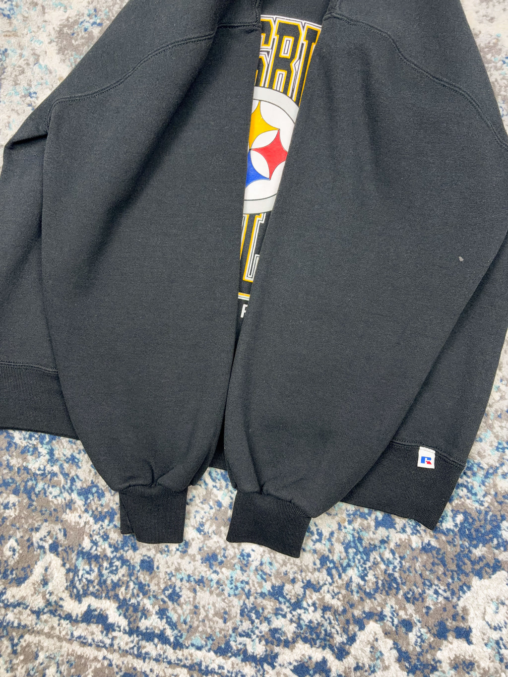 Vintage 1995 Pittsburgh Steelers NFL Logo Arc Spellout Graphic Sweatshirt Size Large