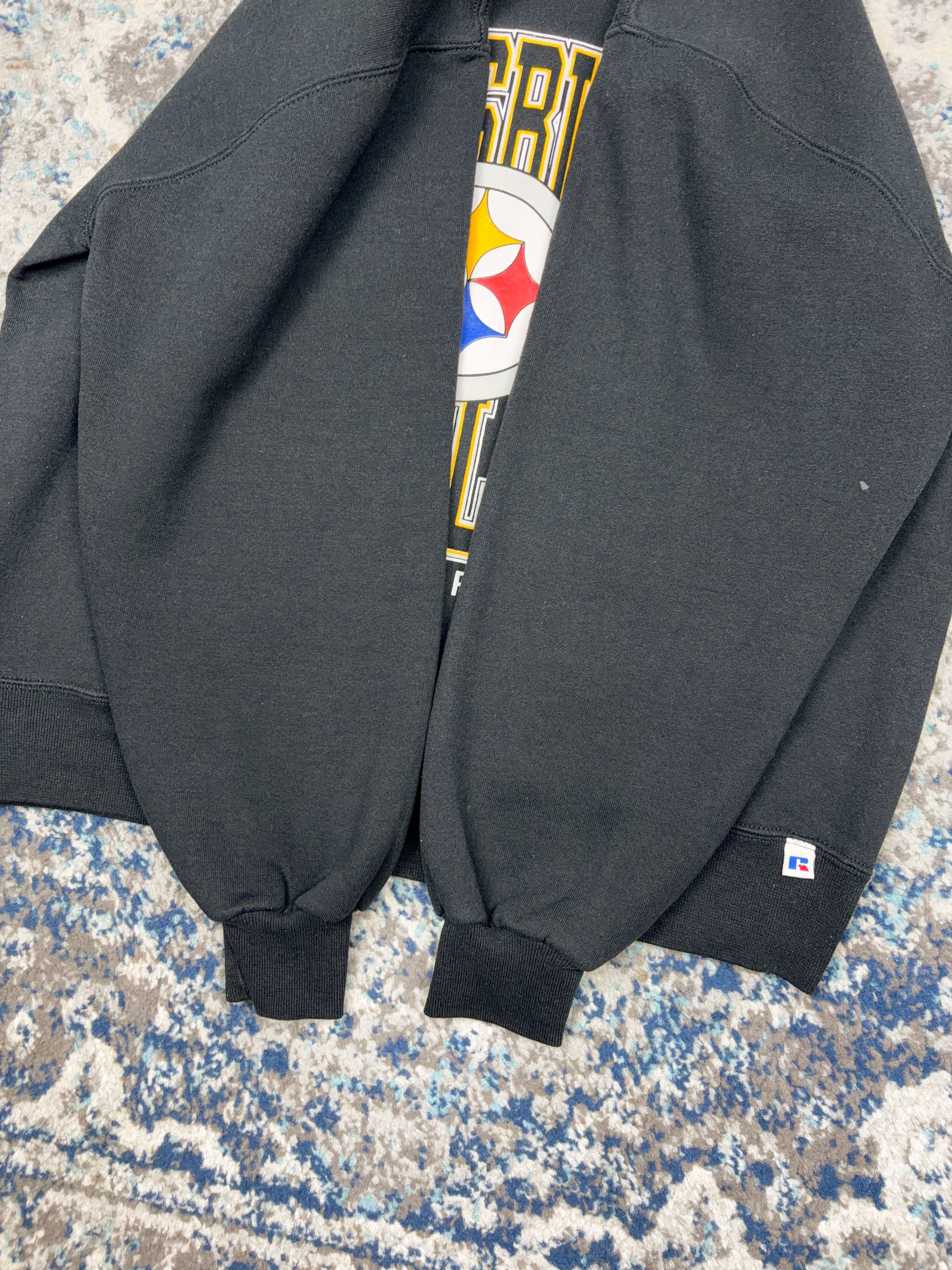 Vintage 1995 Pittsburgh Steelers NFL Logo Arc Spellout Graphic Sweatshirt Size Large