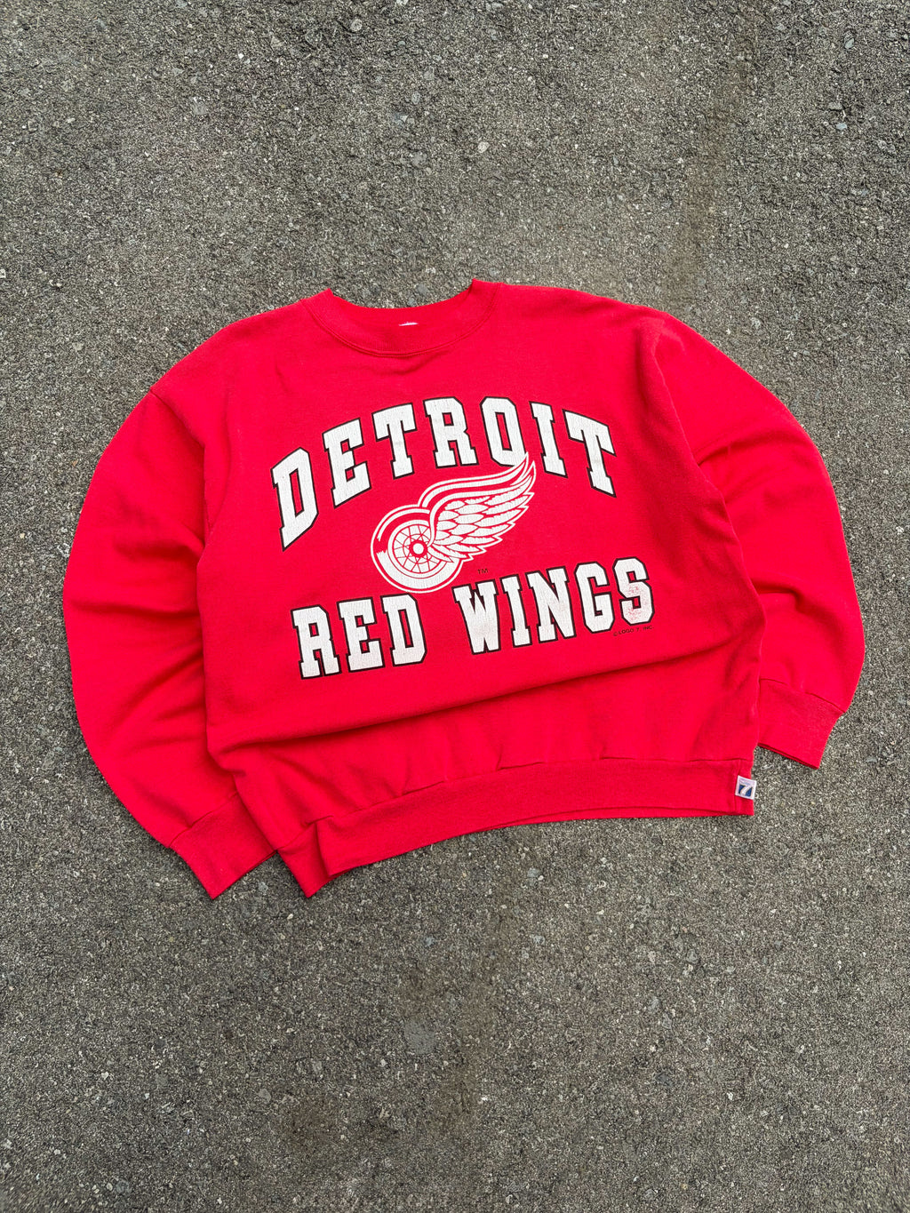 Vintage 90s Detroit Red Wings NHL Logo Graphic Spellout Sweatshirt Size XL
