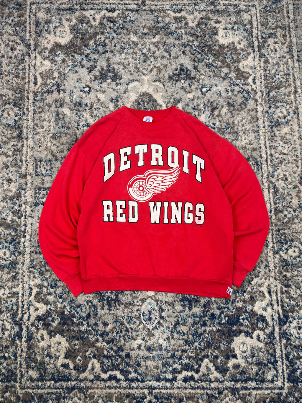 Vintage 90s Detroit Red Wings NHL Logo Graphic Spellout Sweatshirt Size XL