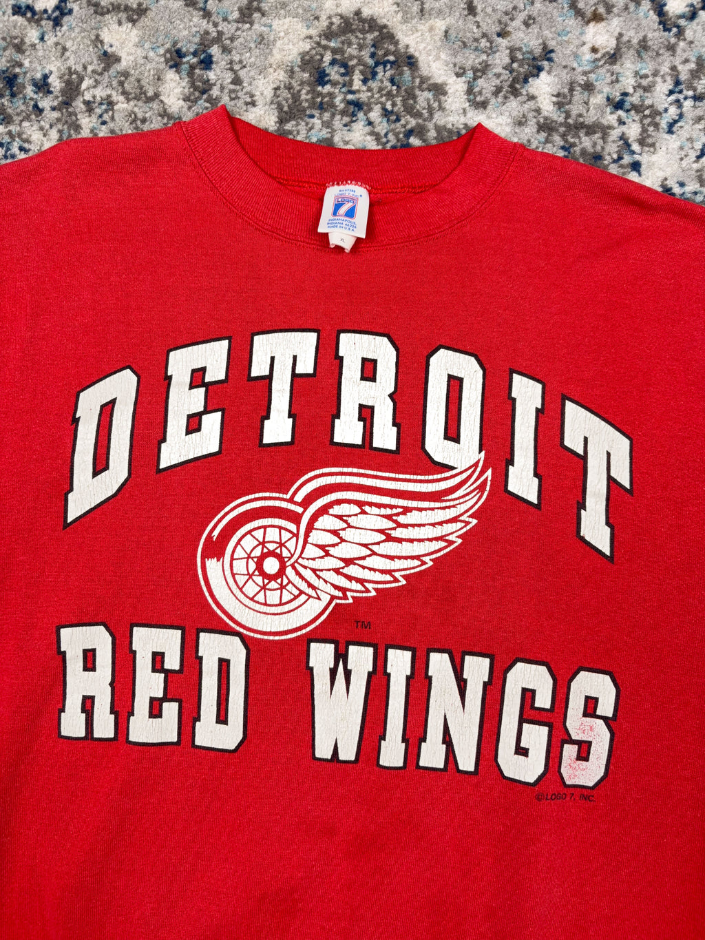 Vintage 90s Detroit Red Wings NHL Logo Graphic Spellout Sweatshirt Size XL
