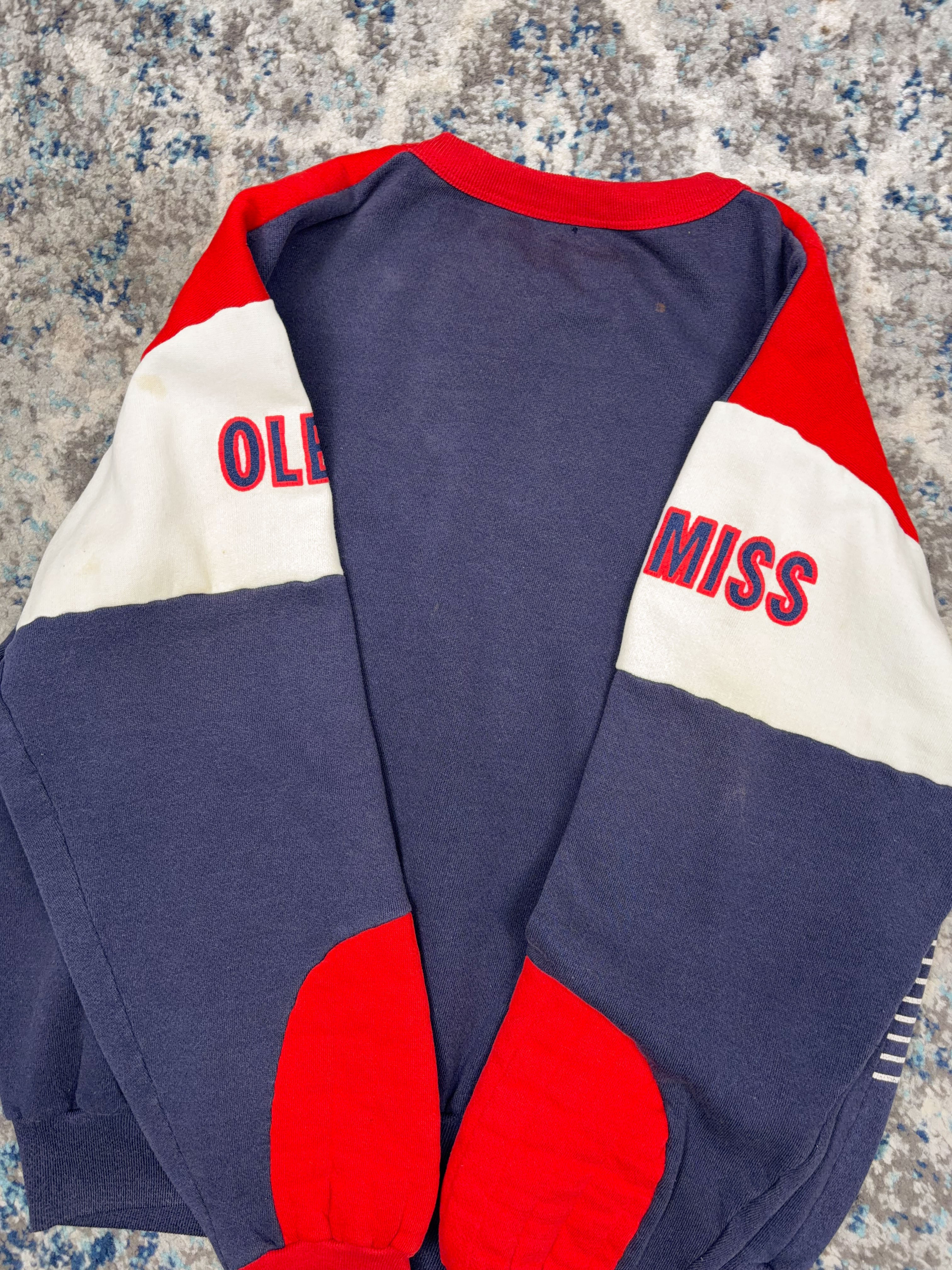 Vintage 80s/90s Ole Miss Rebels NCAA Graphic Spellout Padded Sweatshirt Size Large