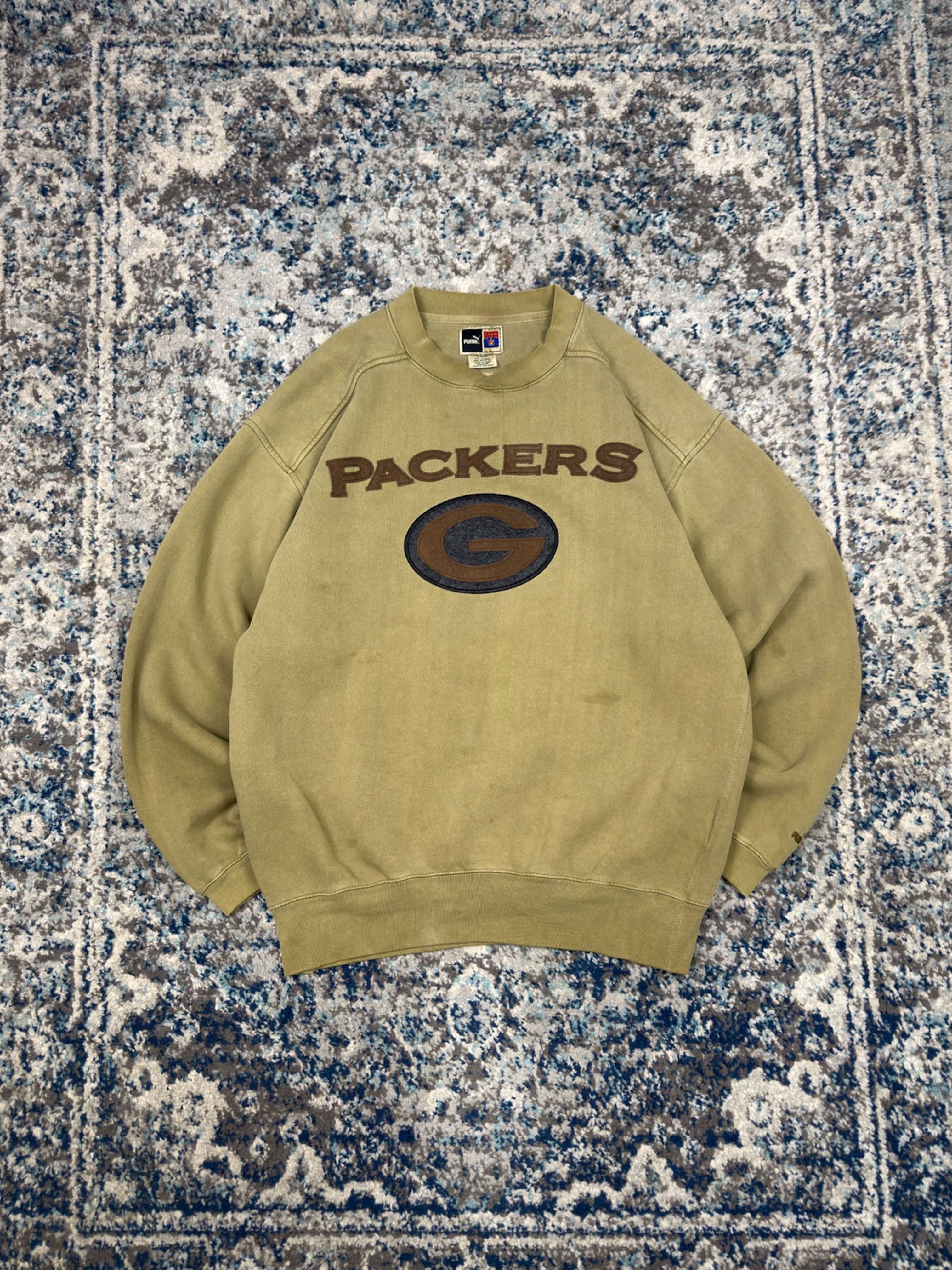 Vintage Green Bay Packers NFL Embroidered Spellout Earth Tone Sweatshirt Size Medium