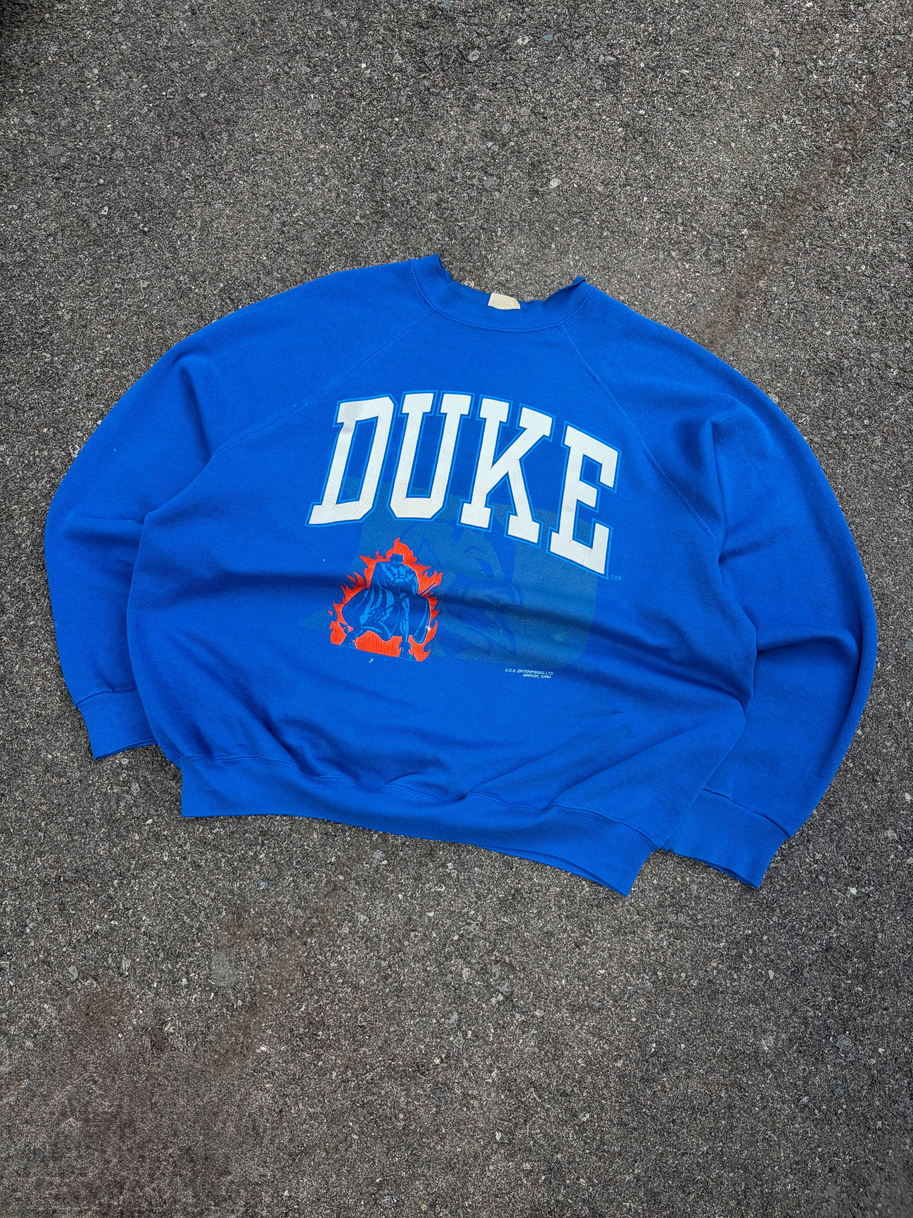 Vintage 80s/90s Duke Blue Devils NCAA Graphic Logo Spellout Crewneck Sweatshirt Size XL