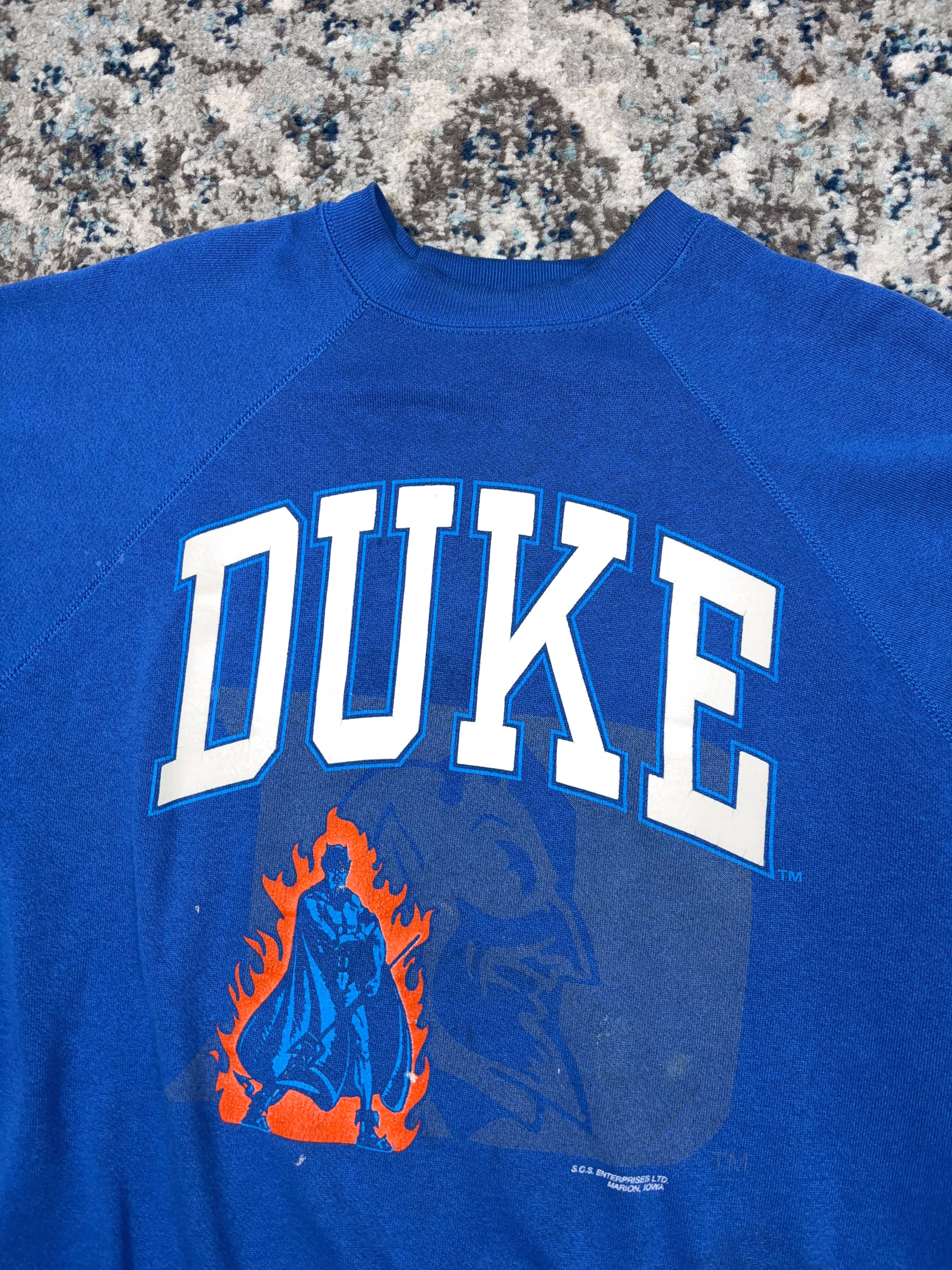 Vintage 80s/90s Duke Blue Devils NCAA Graphic Logo Spellout Crewneck Sweatshirt Size XL