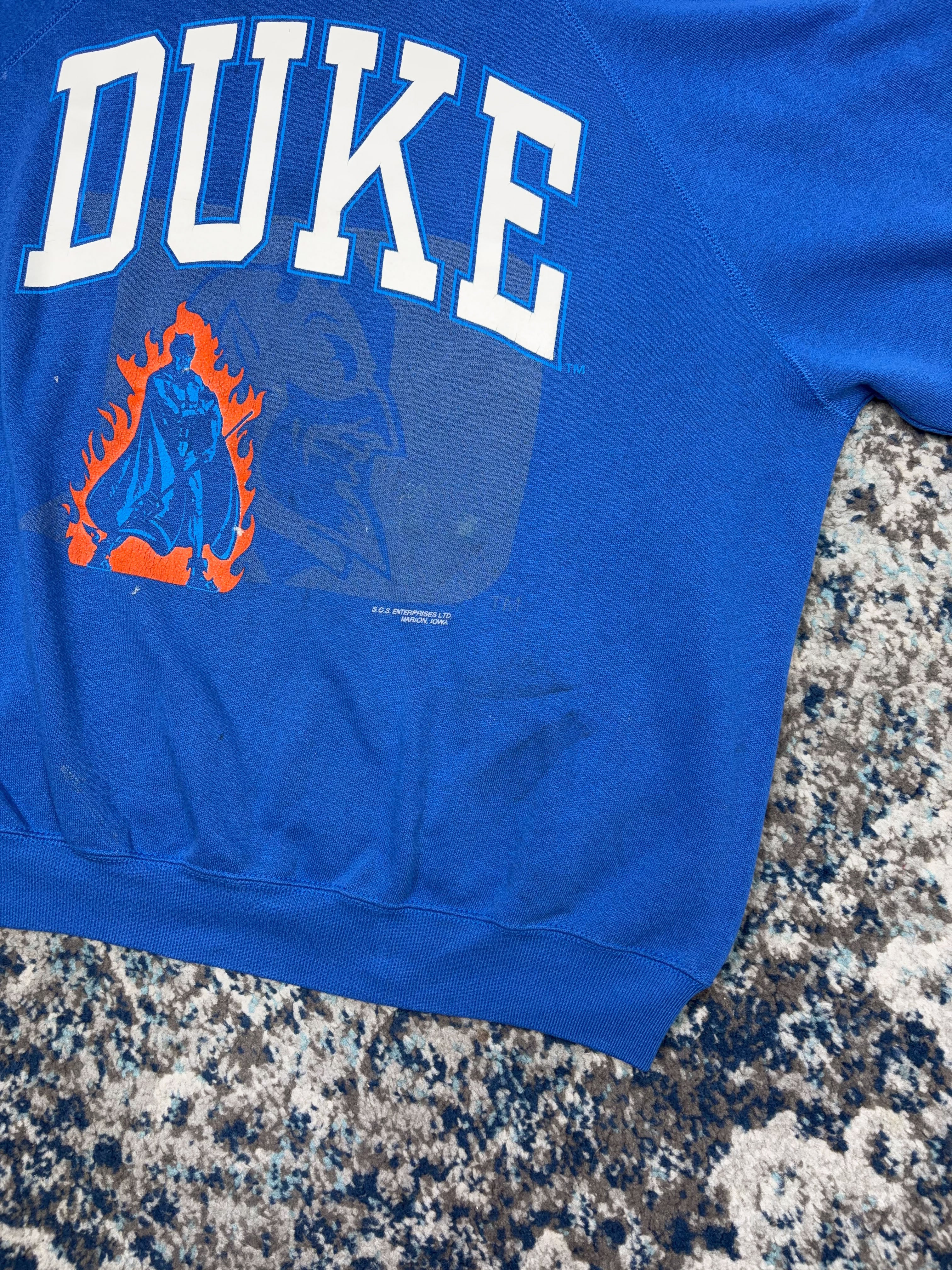 Vintage 80s/90s Duke Blue Devils NCAA Graphic Logo Spellout Crewneck Sweatshirt Size XL