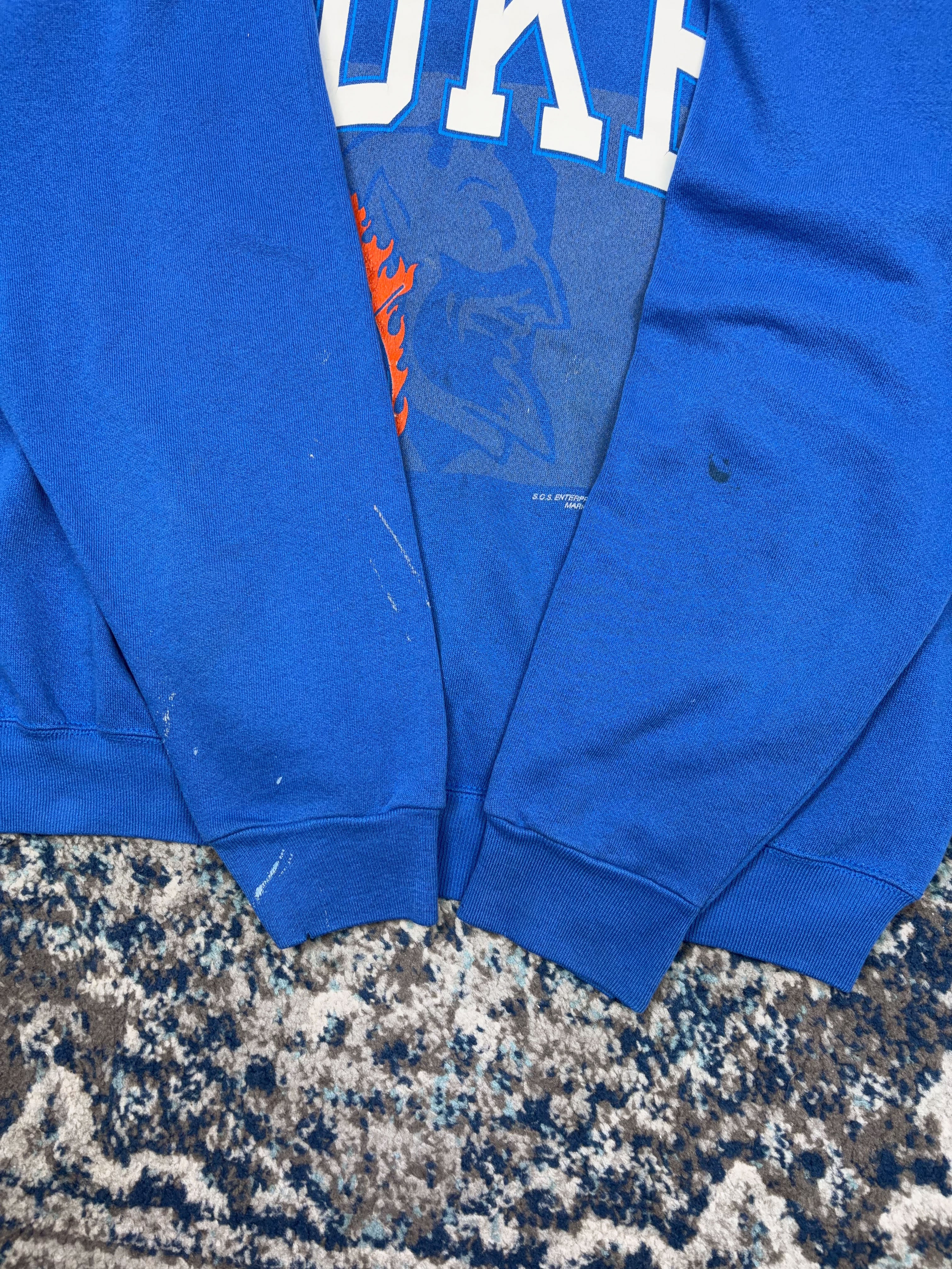 Vintage 80s/90s Duke Blue Devils NCAA Graphic Logo Spellout Crewneck Sweatshirt Size XL