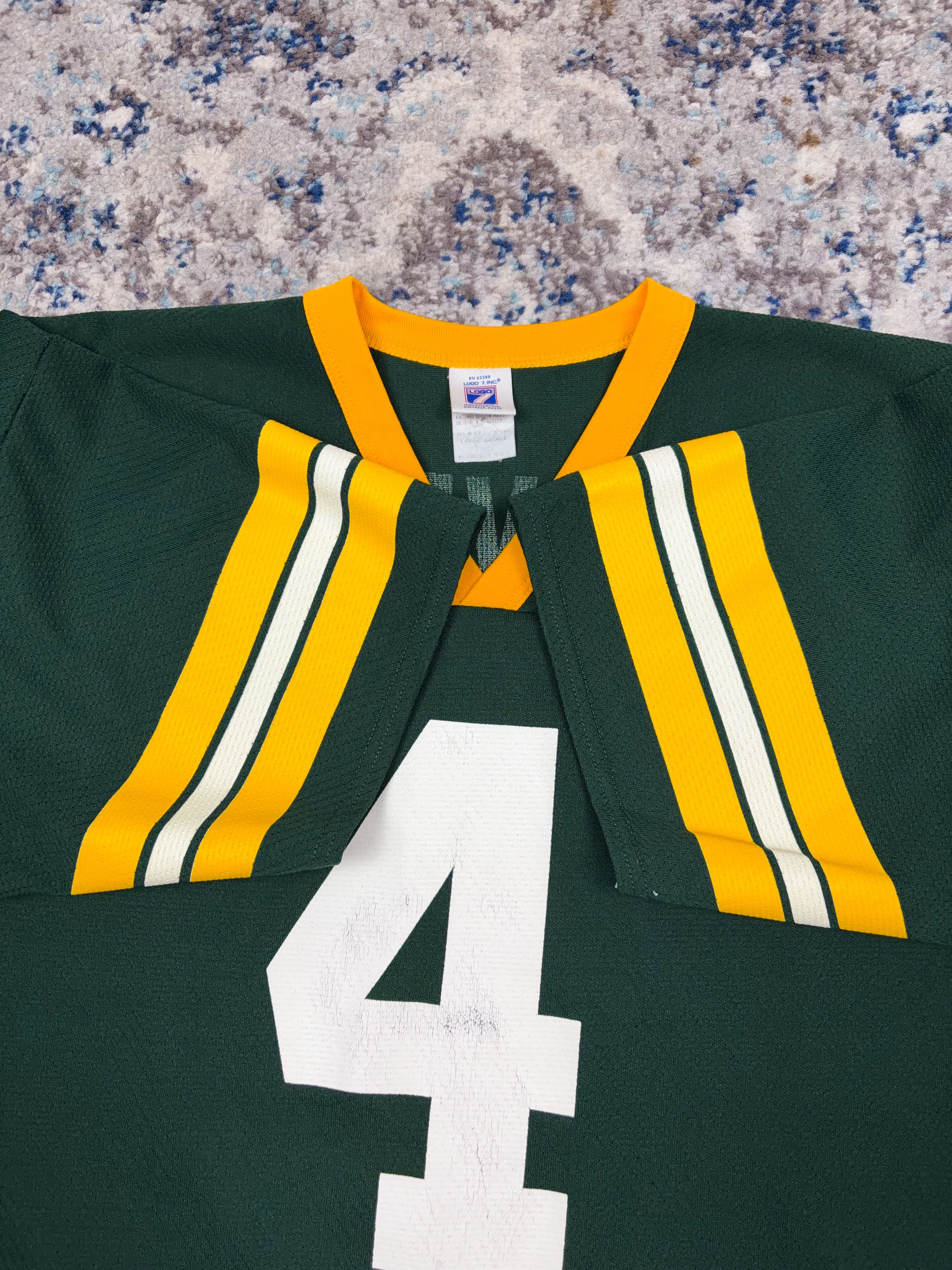 Vintage Brett Favre #4 Green Bay Packers NFL Logo 7 Football Jersey Size Large