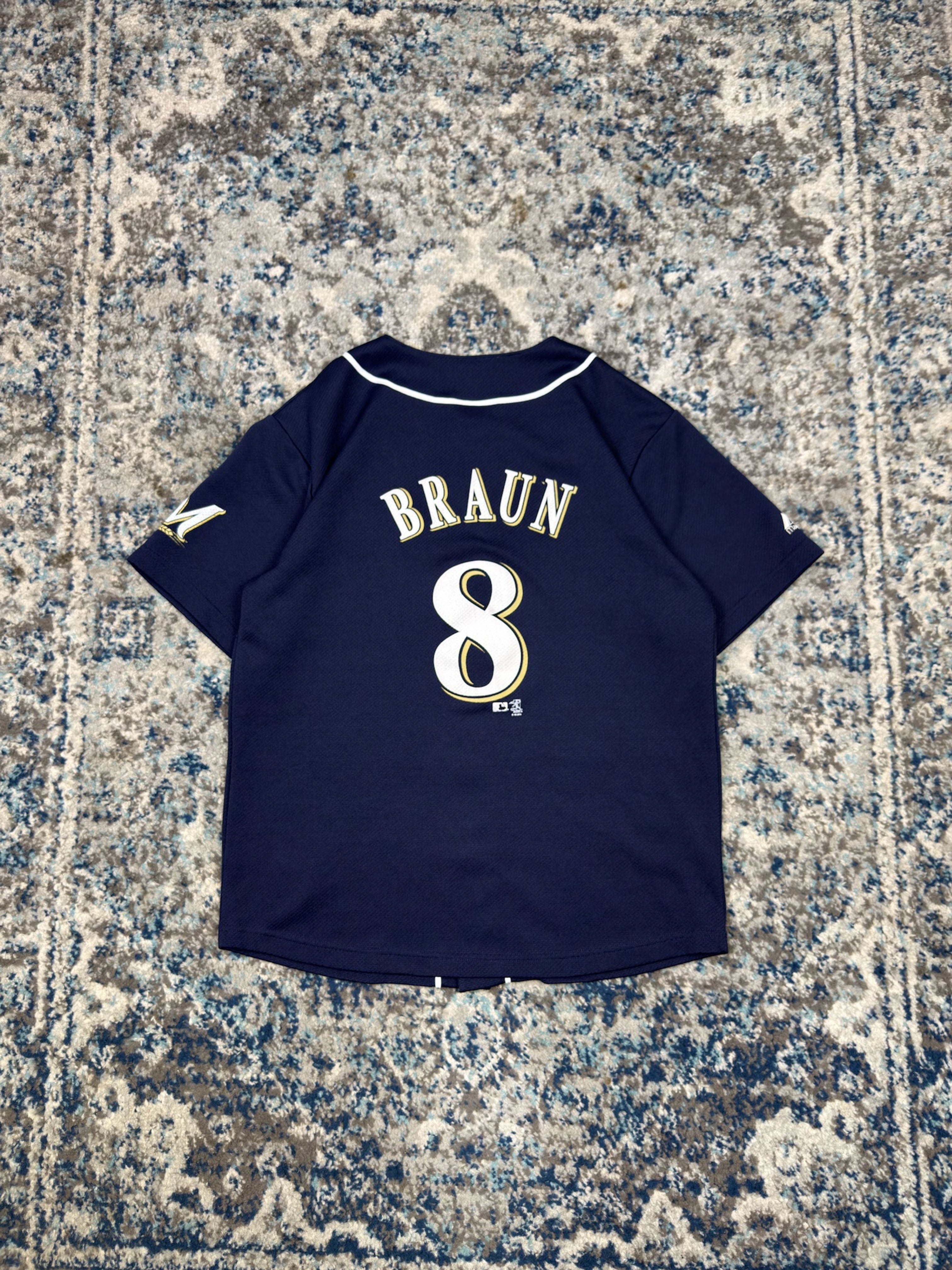 Ryan Braun #8 Milwaukee Brewers MLB Embroidered Script Baseball Jersey Size Small