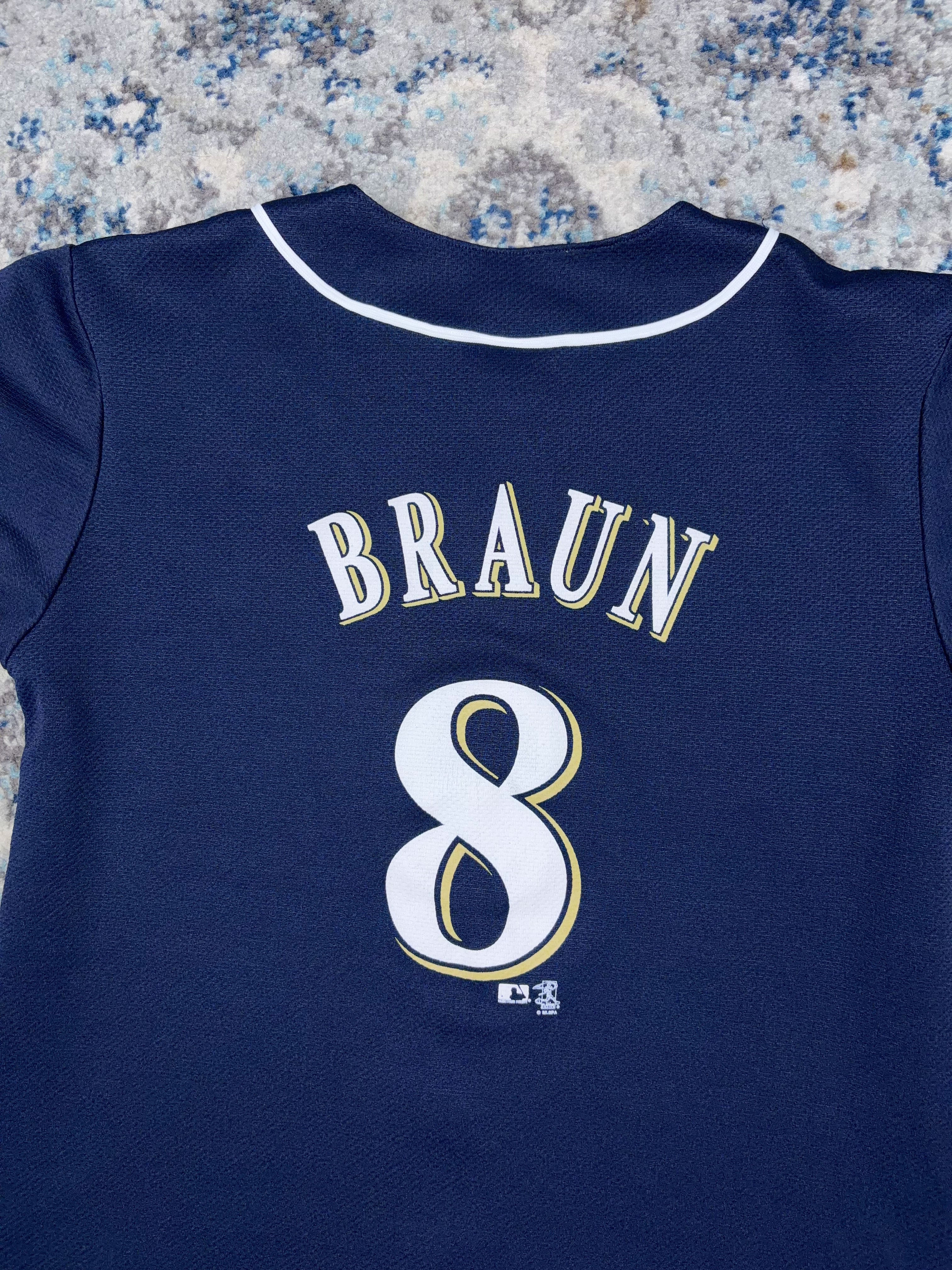 Ryan Braun #8 Milwaukee Brewers MLB Embroidered Script Baseball Jersey Size Small