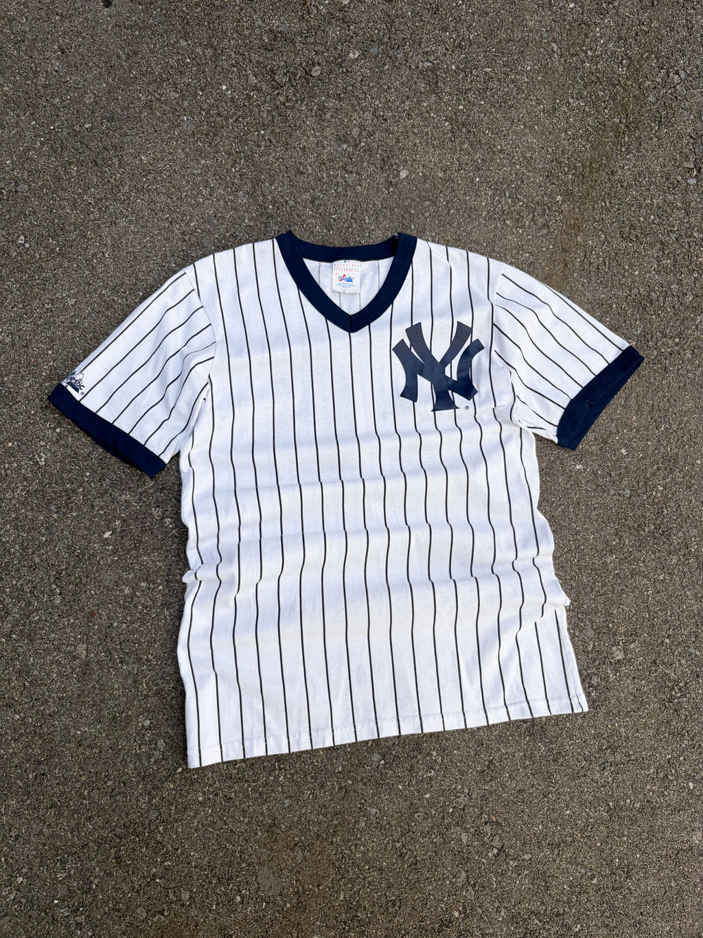 Vintage 90s Scott Brosius #18 New York Yankees MLB Pinstripe Shirt Jersey Size Medium