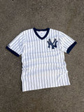 Vintage 90s Scott Brosius #18 New York Yankees MLB Pinstripe Shirt Jersey Size Medium