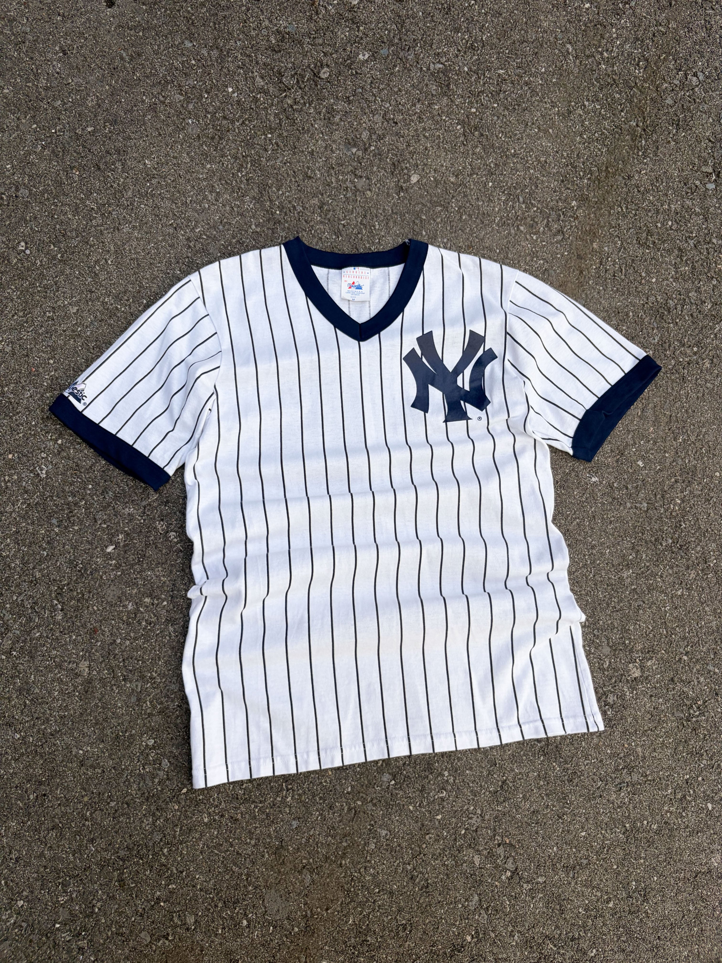 Vintage 90s Scott Brosius #18 New York Yankees MLB Pinstripe Shirt Jersey Size Medium