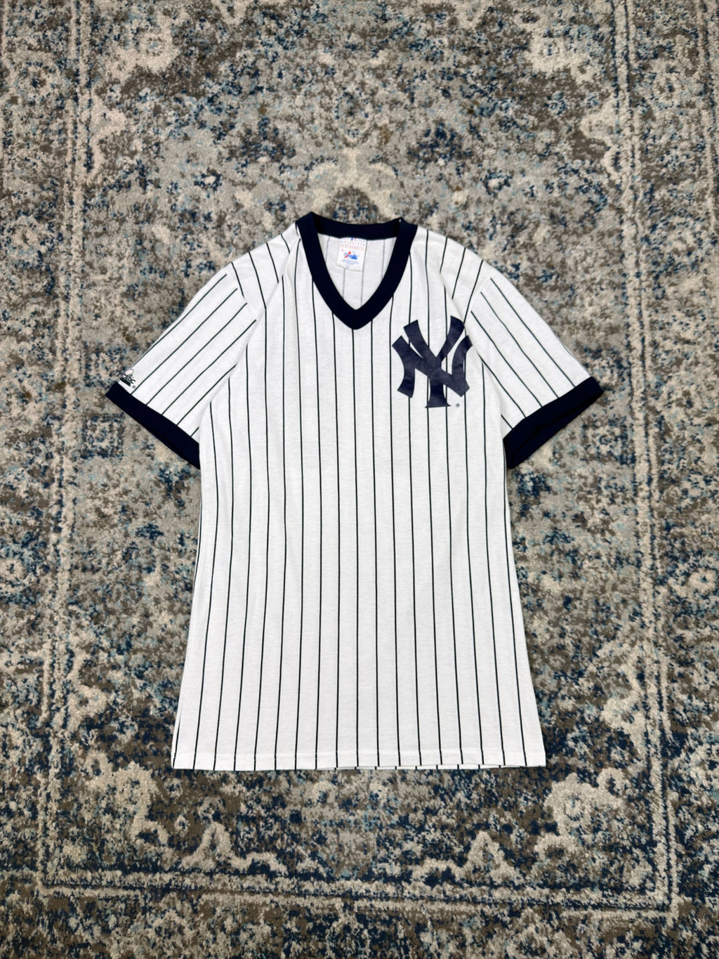 Vintage 90s Scott Brosius #18 New York Yankees MLB Pinstripe Shirt Jersey Size Medium