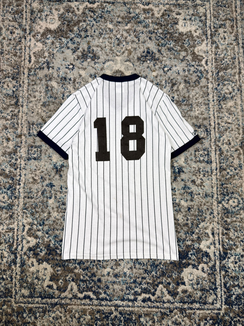 Vintage 90s Scott Brosius #18 New York Yankees MLB Pinstripe Shirt Jersey Size Medium