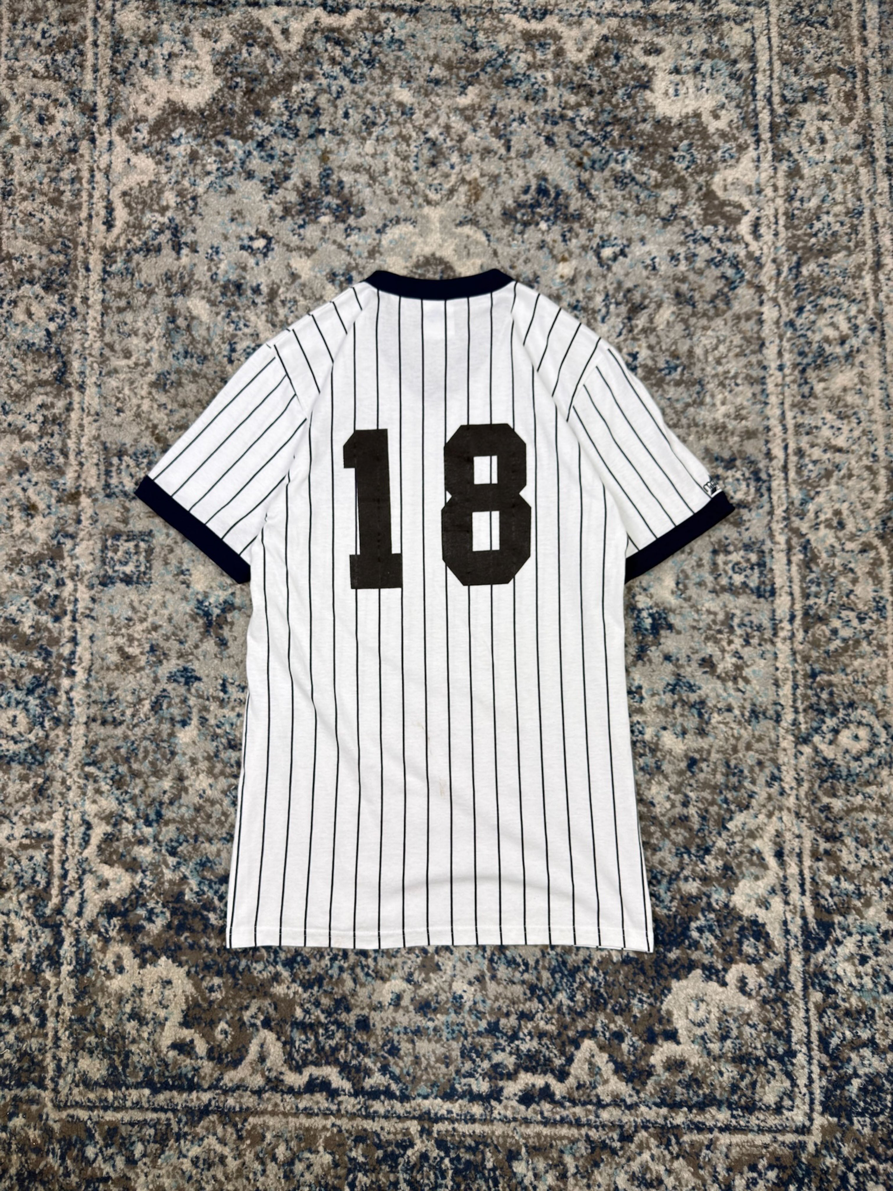 Vintage 90s Scott Brosius #18 New York Yankees MLB Pinstripe Shirt Jersey Size Medium