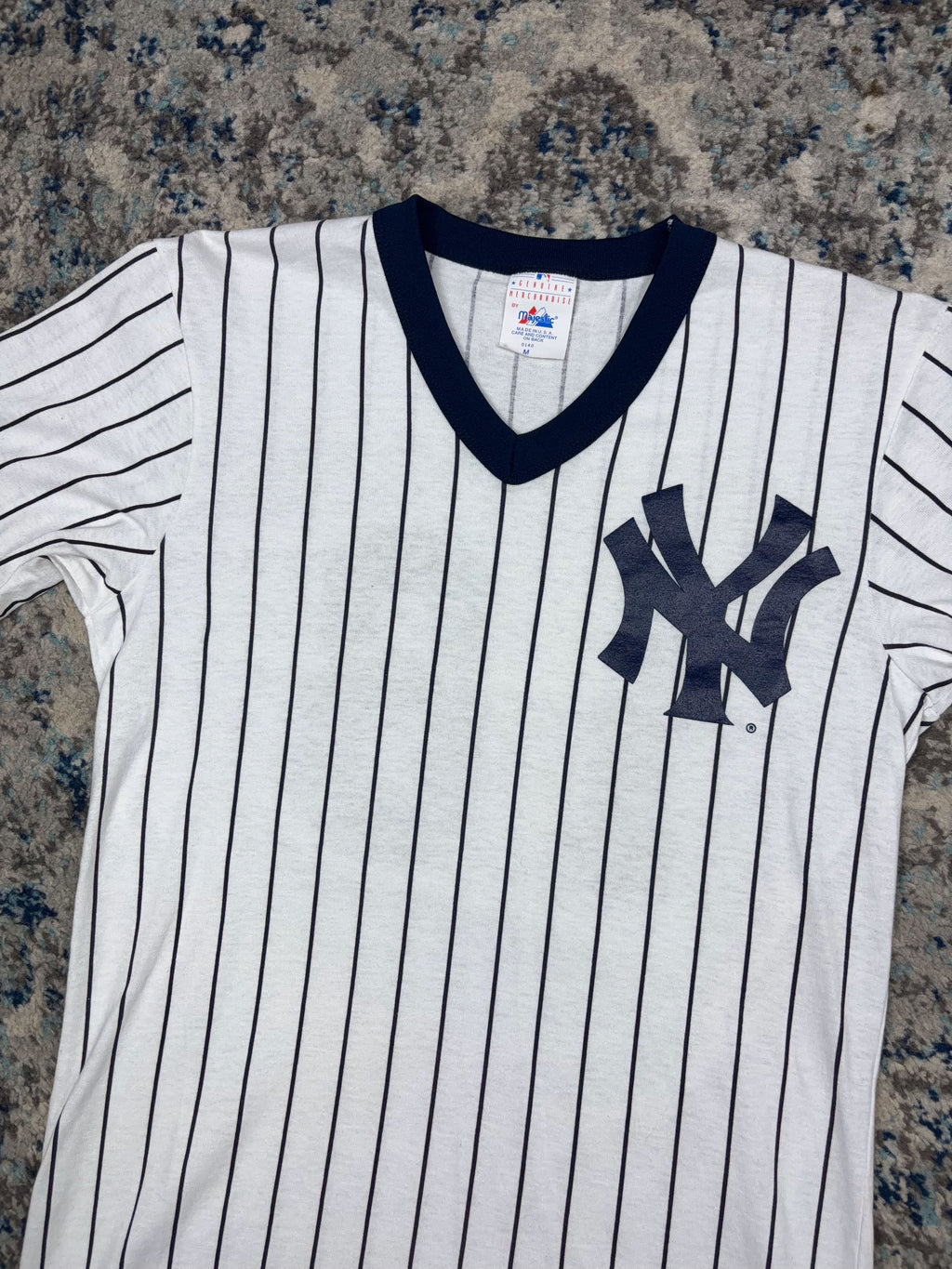 Vintage 90s Scott Brosius #18 New York Yankees MLB Pinstripe Shirt Jersey Size Medium