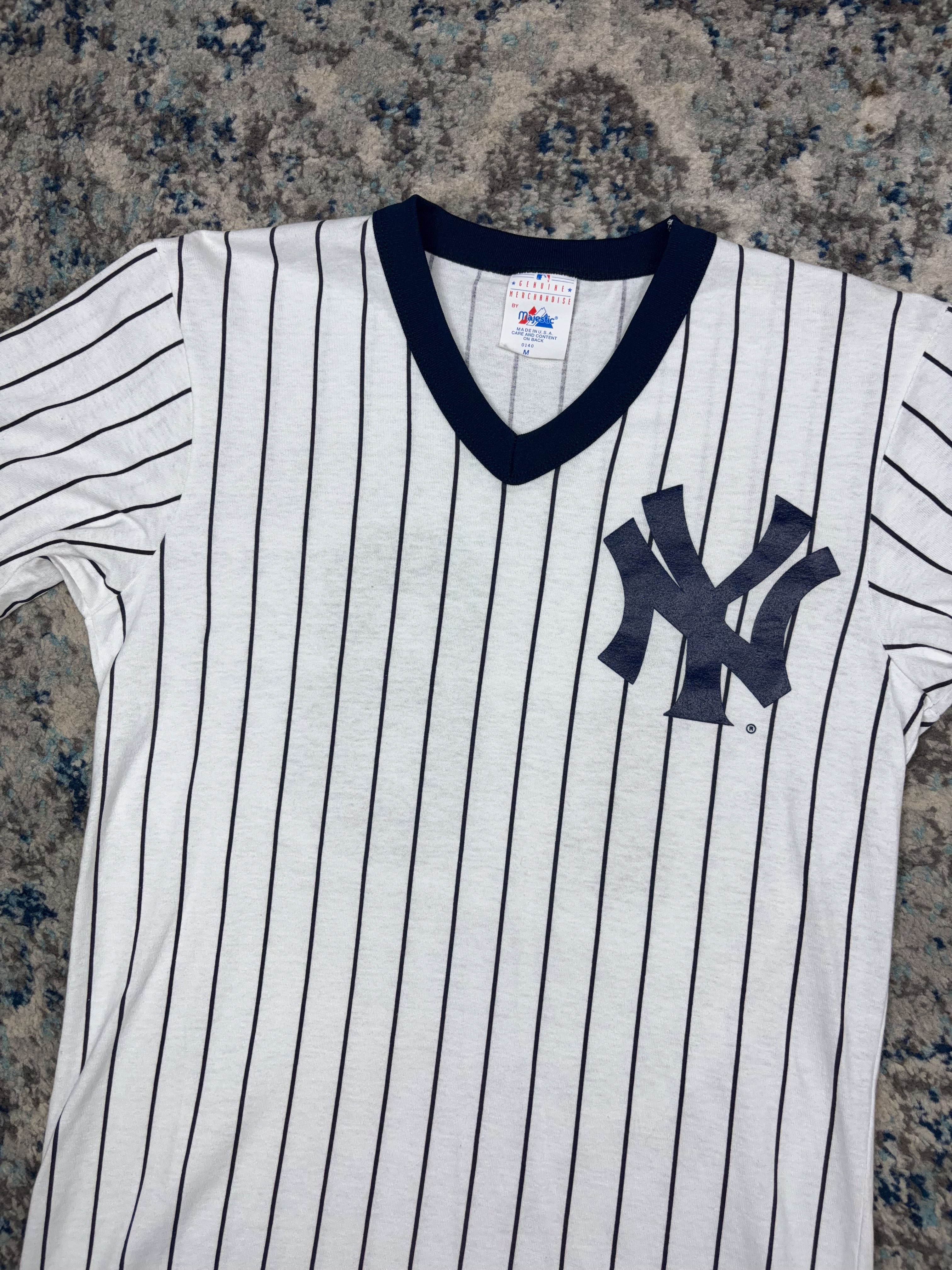 Vintage 90s Scott Brosius #18 New York Yankees MLB Pinstripe Shirt Jersey Size Medium