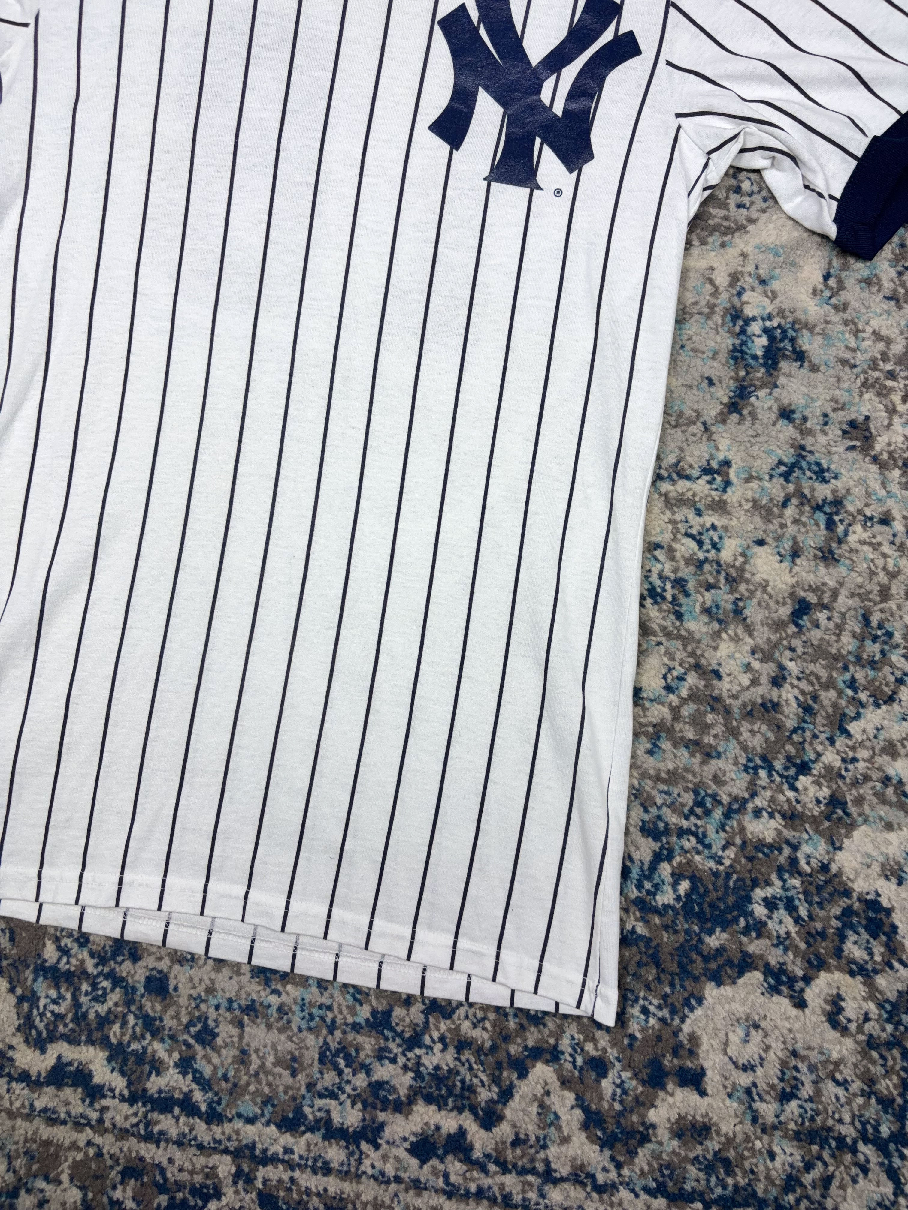 Vintage 90s Scott Brosius #18 New York Yankees MLB Pinstripe Shirt Jersey Size Medium