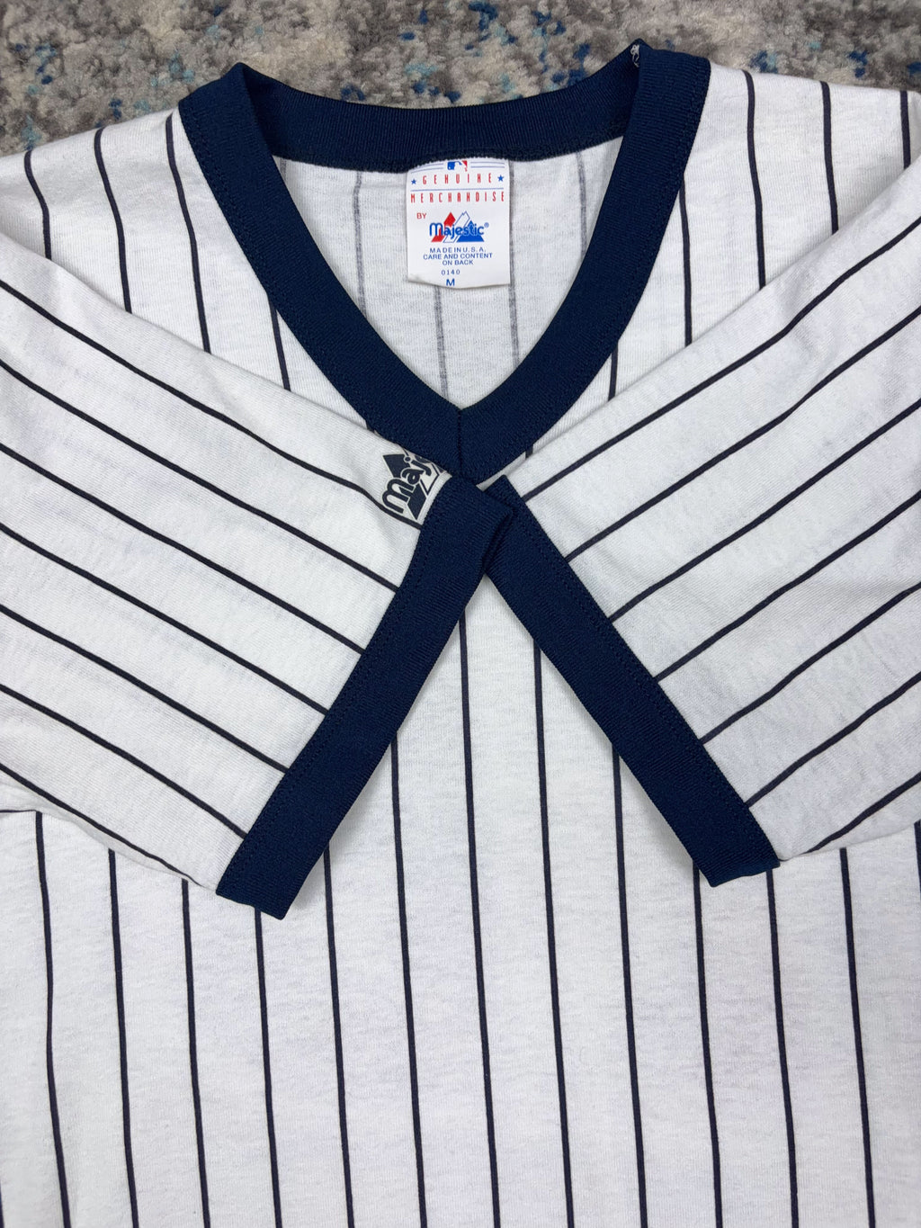 Vintage 90s Scott Brosius #18 New York Yankees MLB Pinstripe Shirt Jersey Size Medium