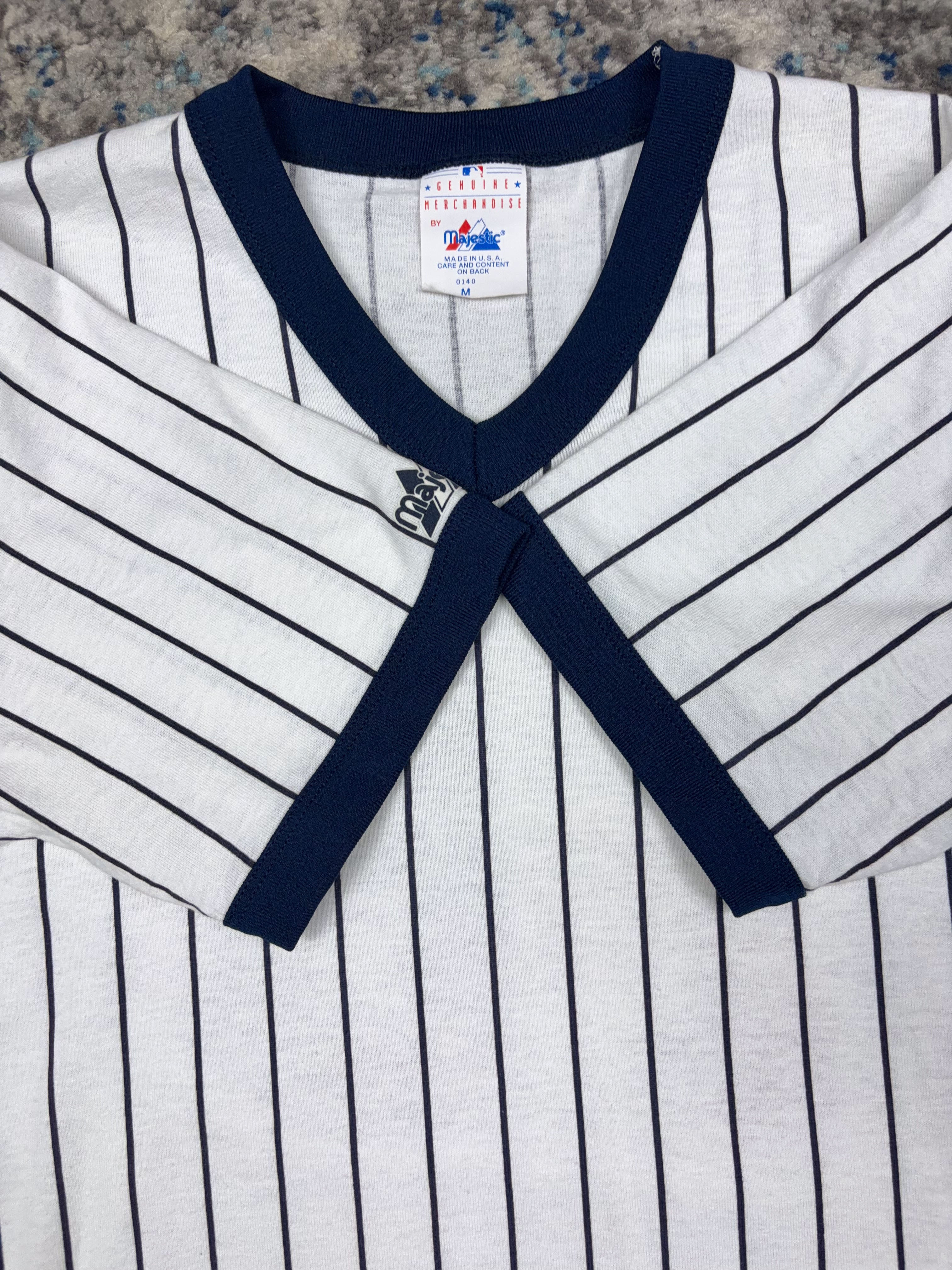 Vintage 90s Scott Brosius #18 New York Yankees MLB Pinstripe Shirt Jersey Size Medium