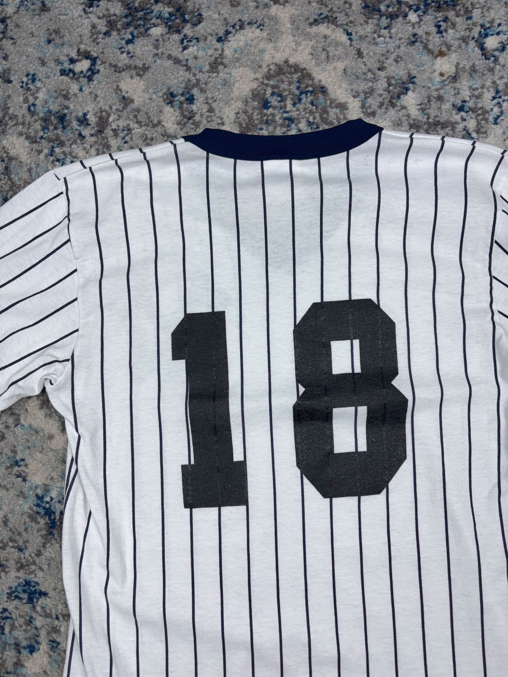 Vintage 90s Scott Brosius #18 New York Yankees MLB Pinstripe Shirt Jersey Size Medium