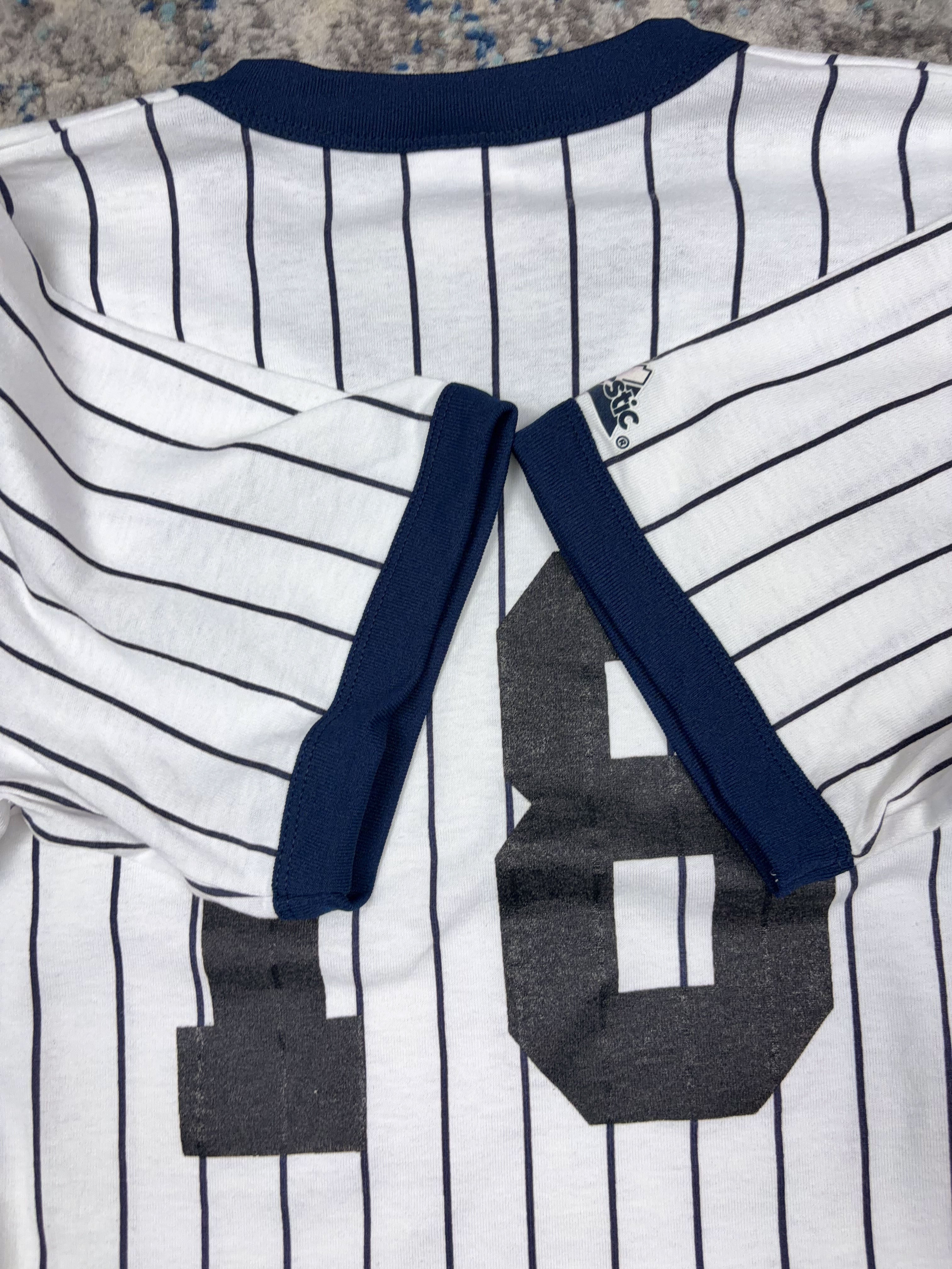 Vintage 90s Scott Brosius #18 New York Yankees MLB Pinstripe Shirt Jersey Size Medium