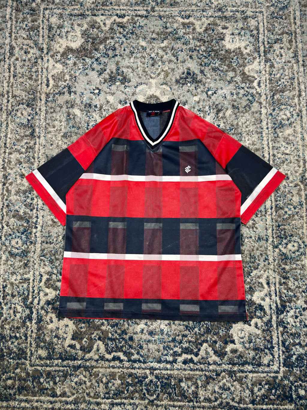 Vintage Y2K Rocawear Embroidered Logo Striped Mesh Jersey Size XL