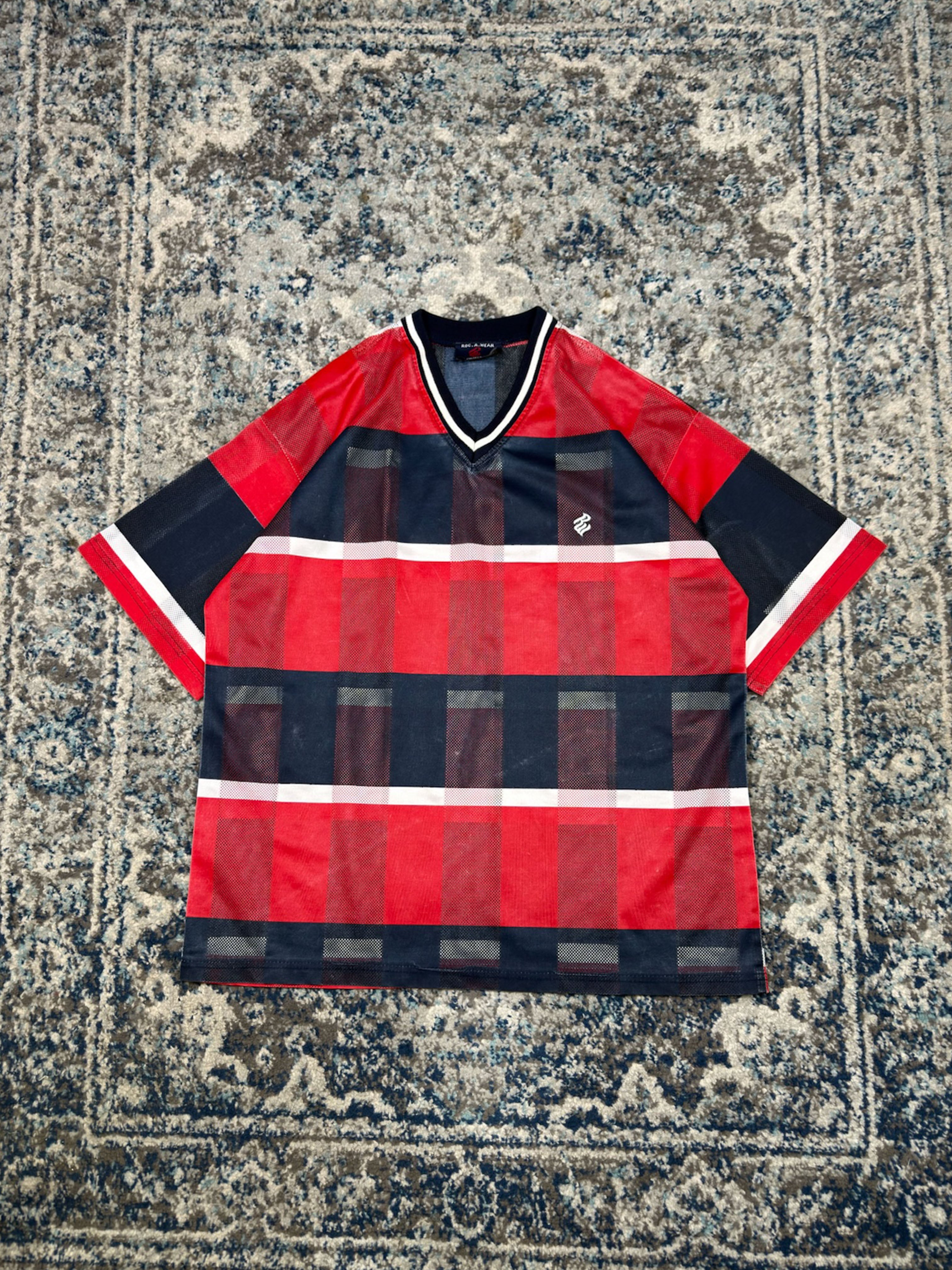 Vintage Y2K Rocawear Embroidered Logo Striped Mesh Jersey Size XL
