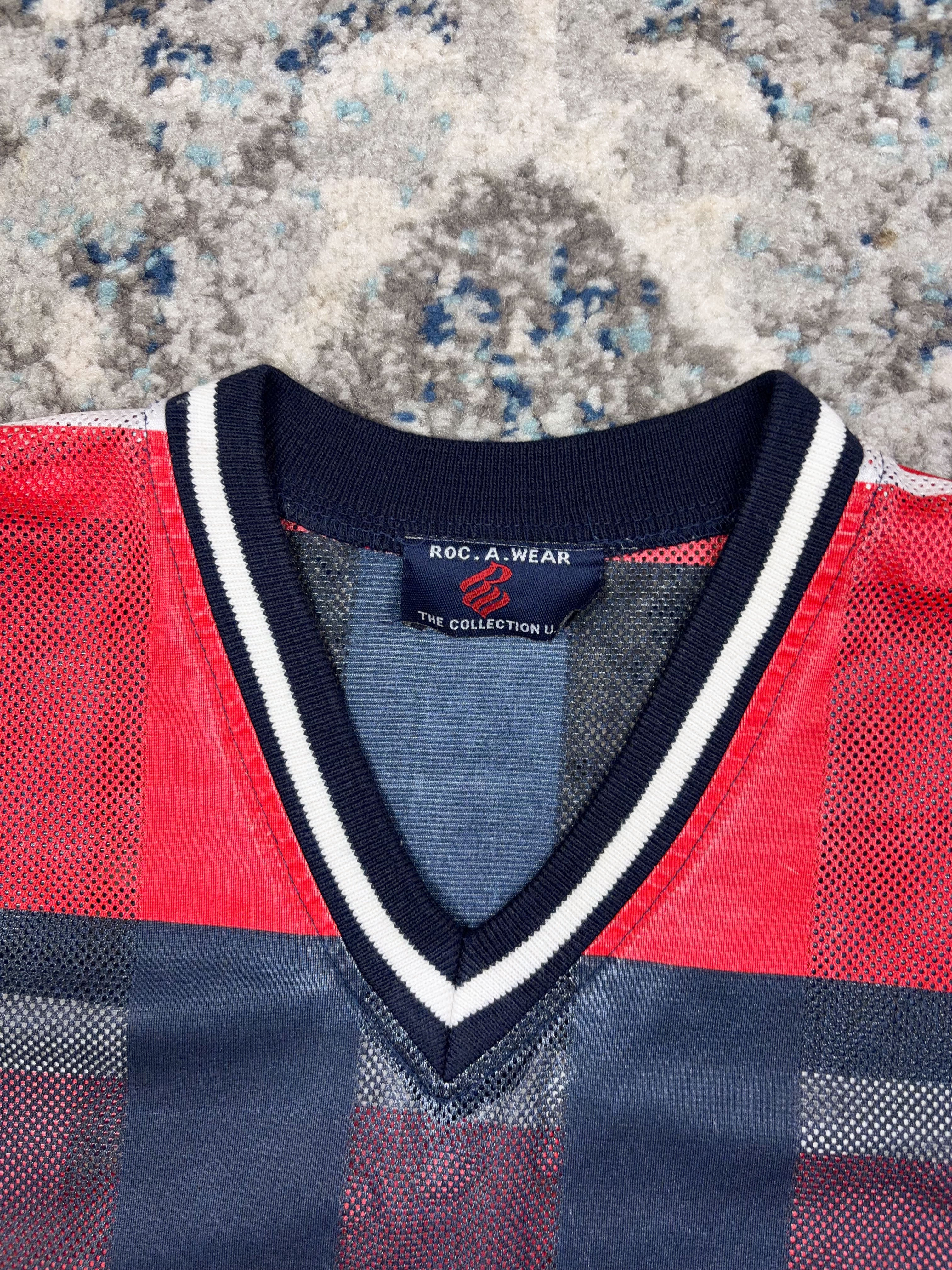 Vintage Y2K Rocawear Embroidered Logo Striped Mesh Jersey Size XL