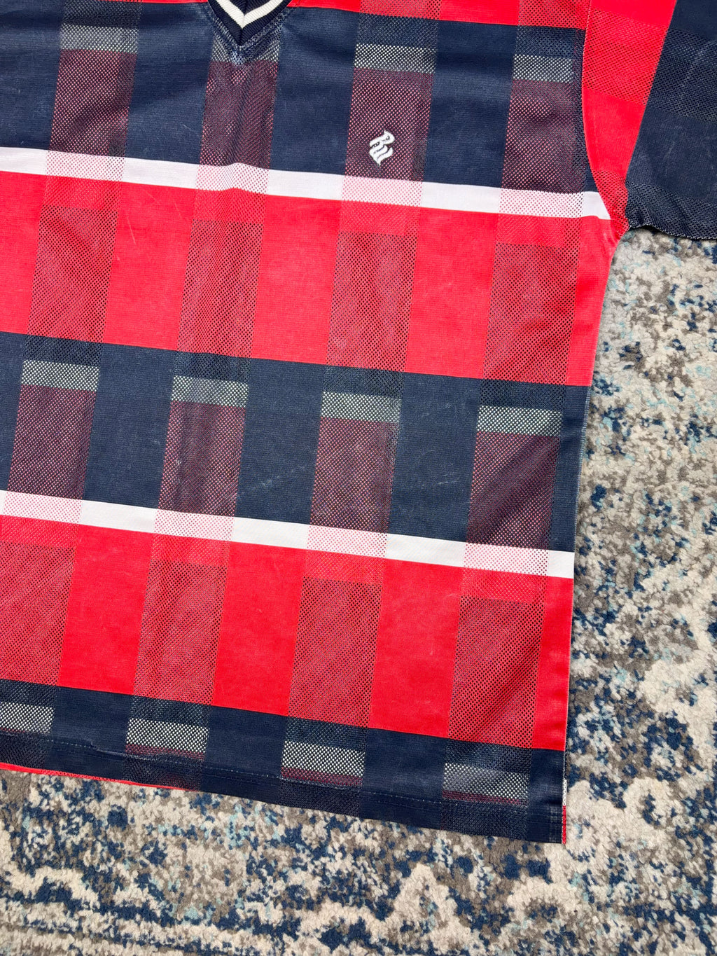 Vintage Y2K Rocawear Embroidered Logo Striped Mesh Jersey Size XL