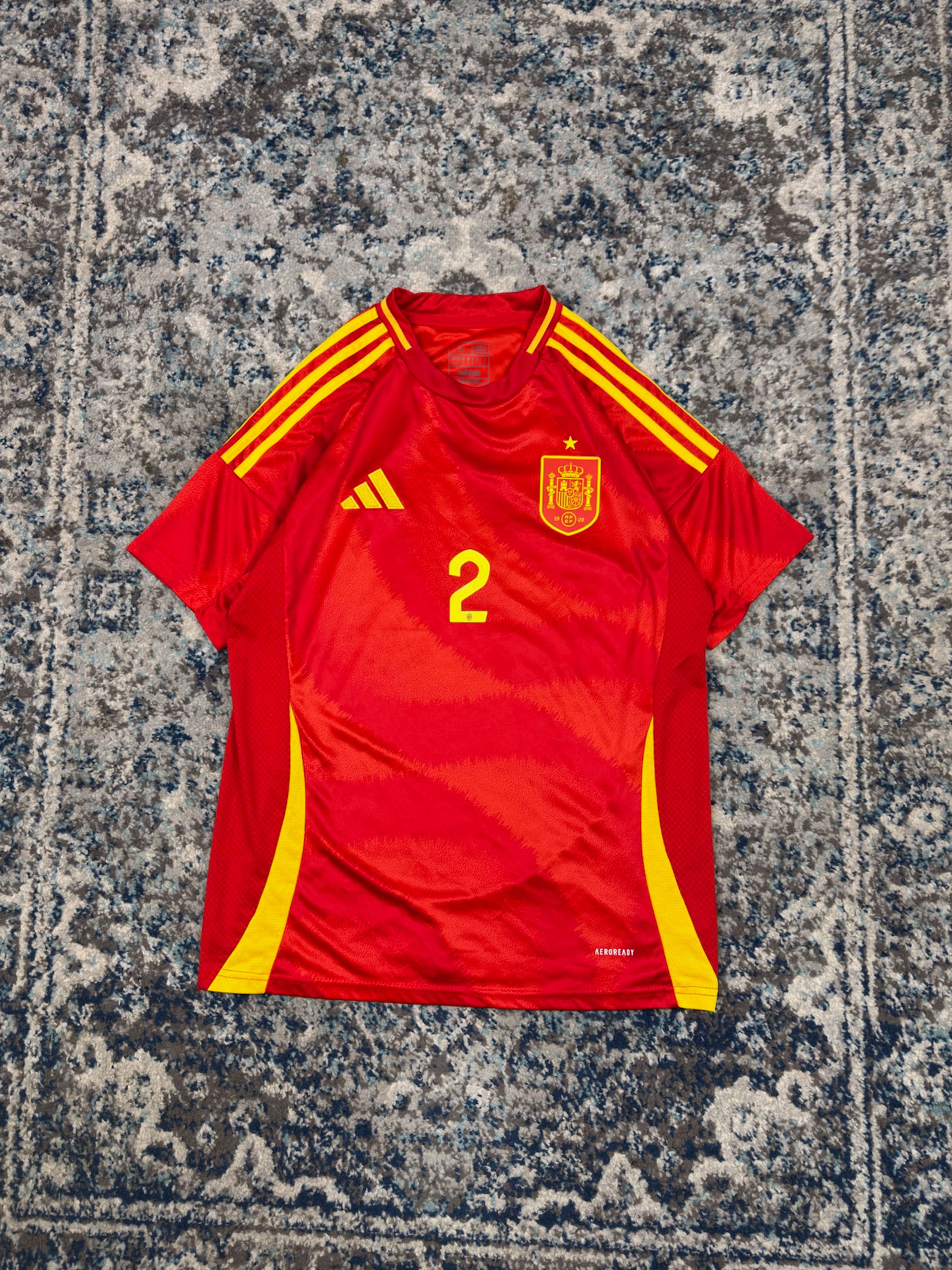 2024 Dani Carvajal #2 Spain Adidas Home Slim Fit Soccer Jersey Size Large