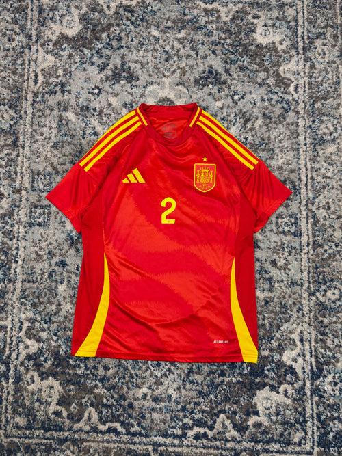 2024 Dani Carvajal #2 Spain Adidas Home Slim Fit Soccer Jersey Size Large