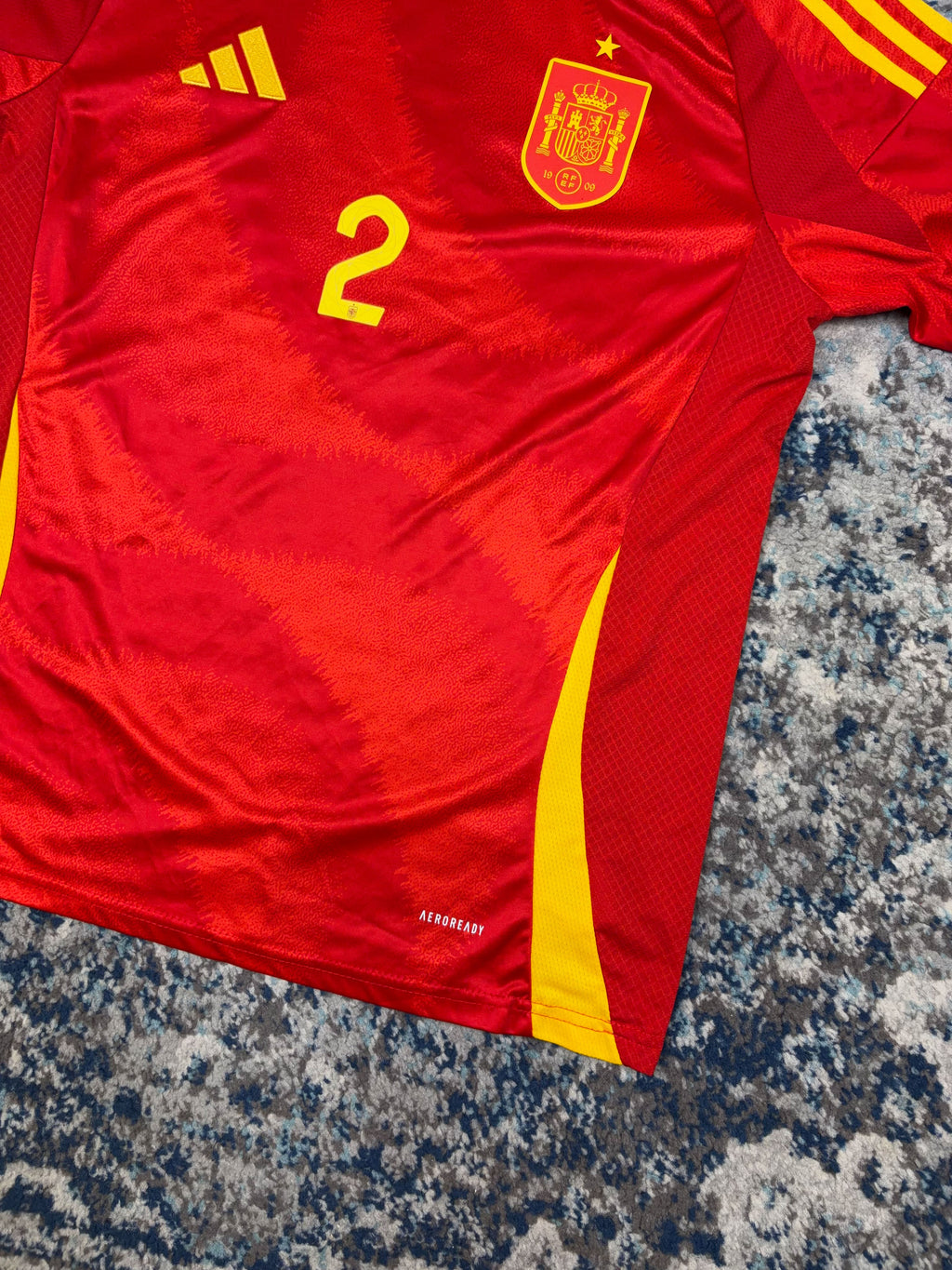 2024 Dani Carvajal #2 Spain Adidas Home Slim Fit Soccer Jersey Size Large