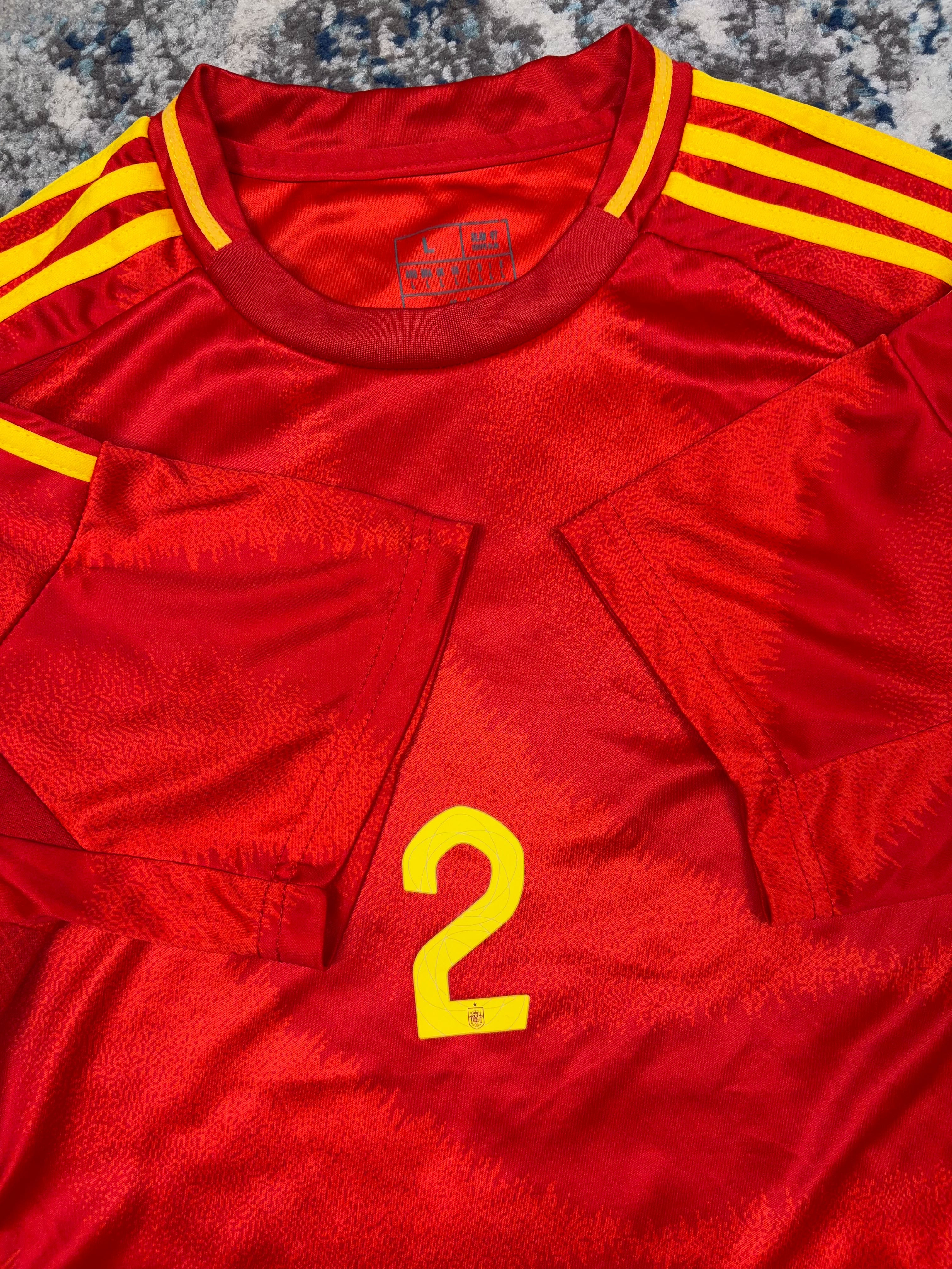 2024 Dani Carvajal #2 Spain Adidas Home Slim Fit Soccer Jersey Size Large
