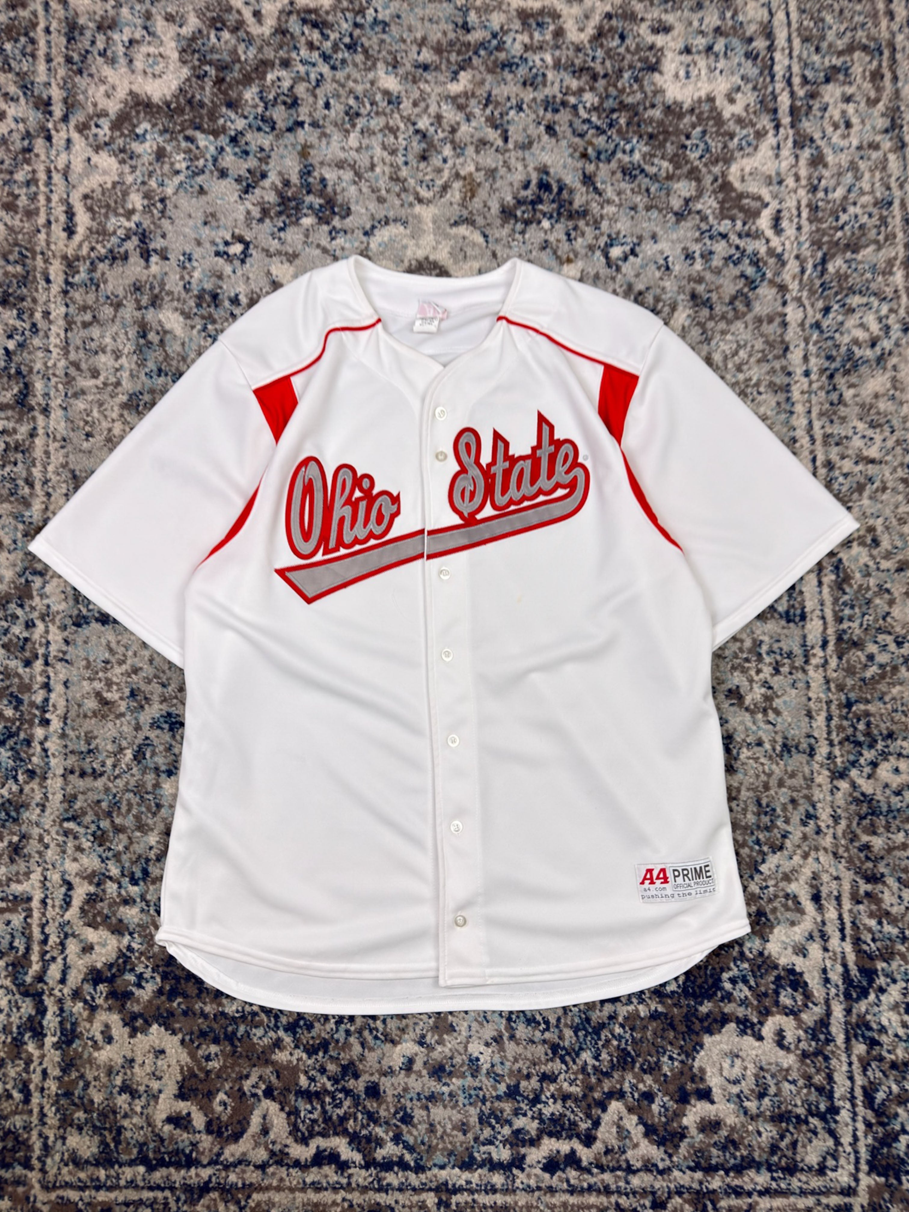 Vintage Ohio State Buckeyes NCAA Stitched Script Spellout Baseball Jersey Size Large