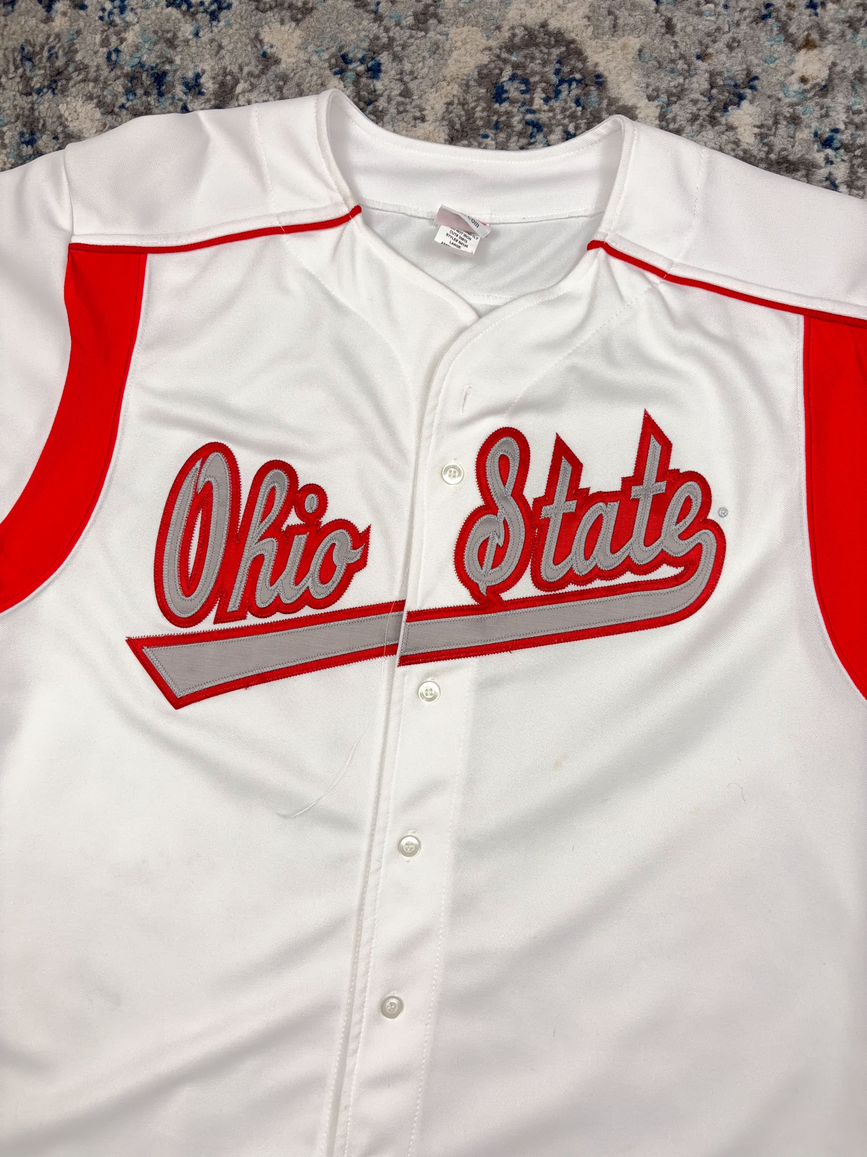 Vintage Ohio State Buckeyes NCAA Stitched Script Spellout Baseball Jersey Size Large