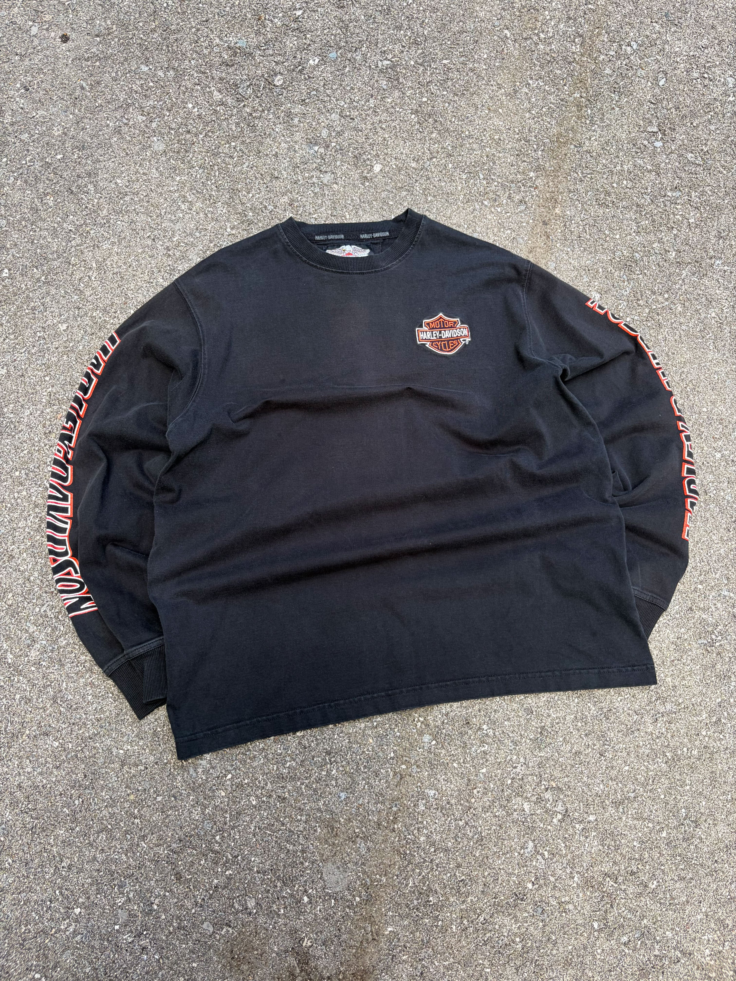 Vintage Harley Davidson Embroidered Classic Logo Sleeve Spellout Long Sleeve T-Shirt Size XL