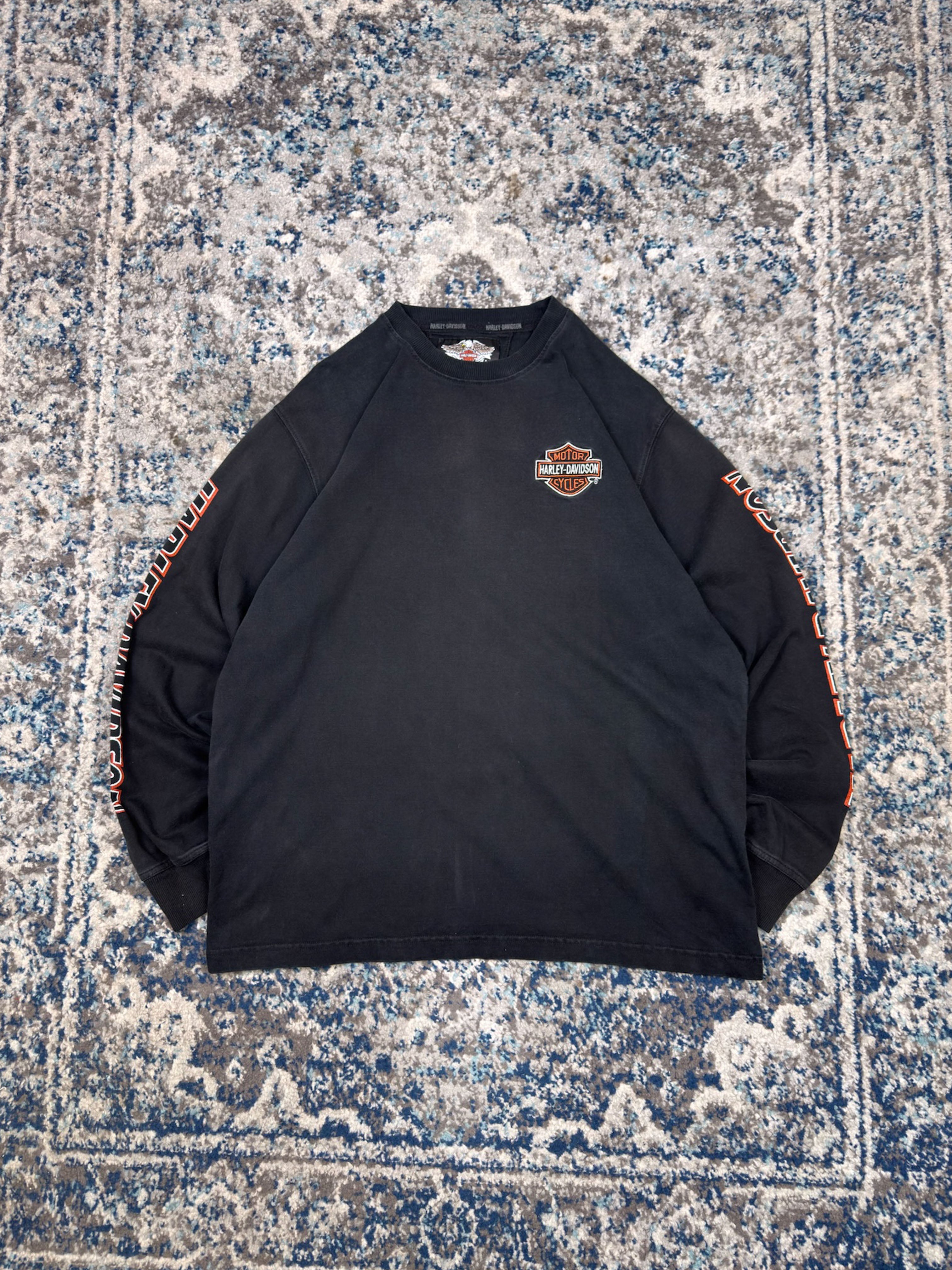 Vintage Harley Davidson Embroidered Classic Logo Sleeve Spellout Long Sleeve T-Shirt Size XL