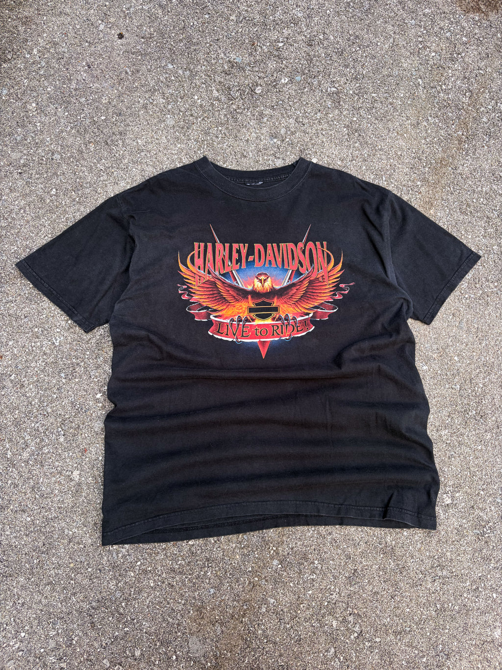 Vintage 2001 Harley Davidson Eagle Graphic Spellout Live To Ride T-Shirt Size XL