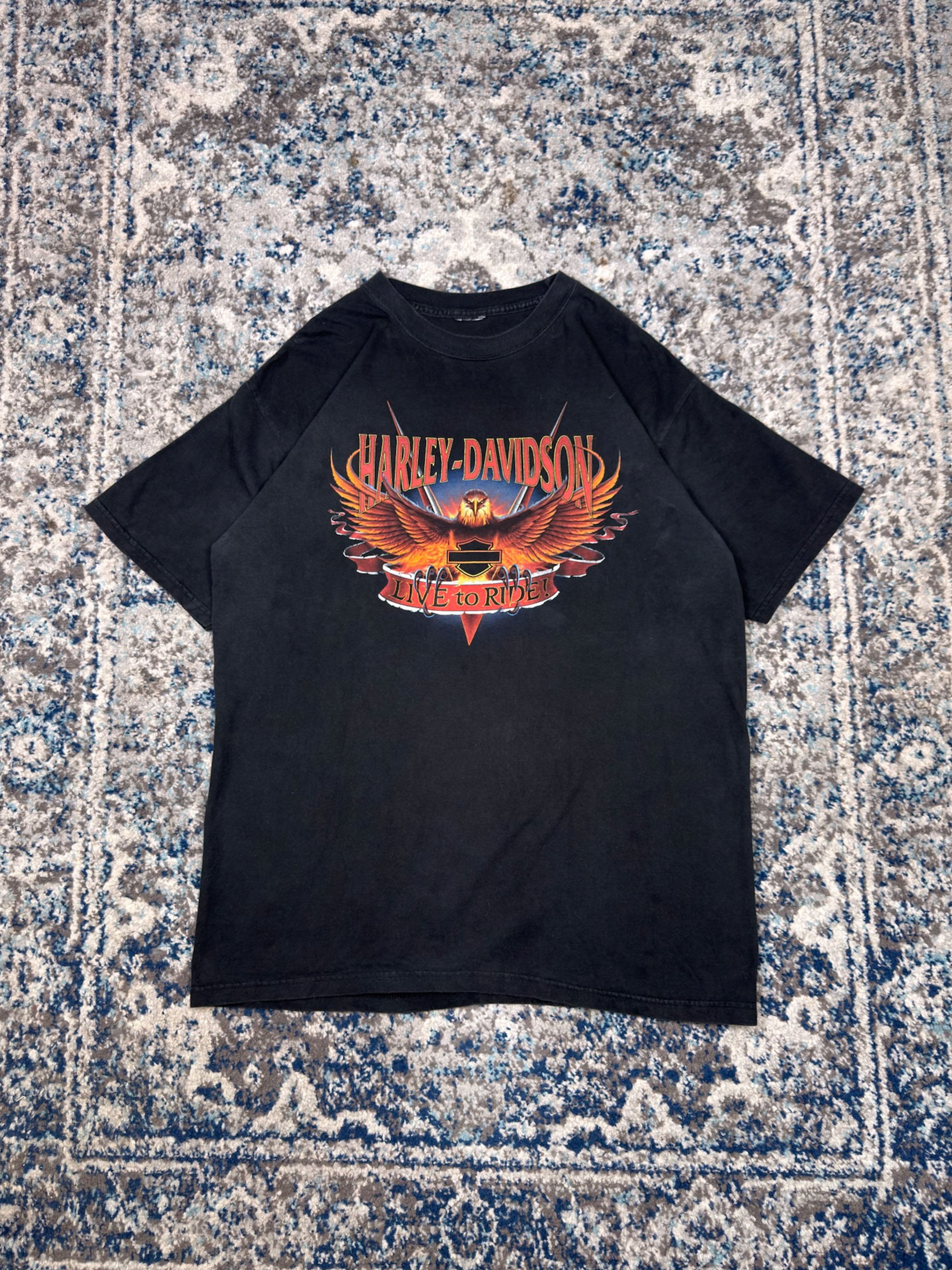 Vintage 2001 Harley Davidson Eagle Graphic Spellout Live To Ride T-Shirt Size XL