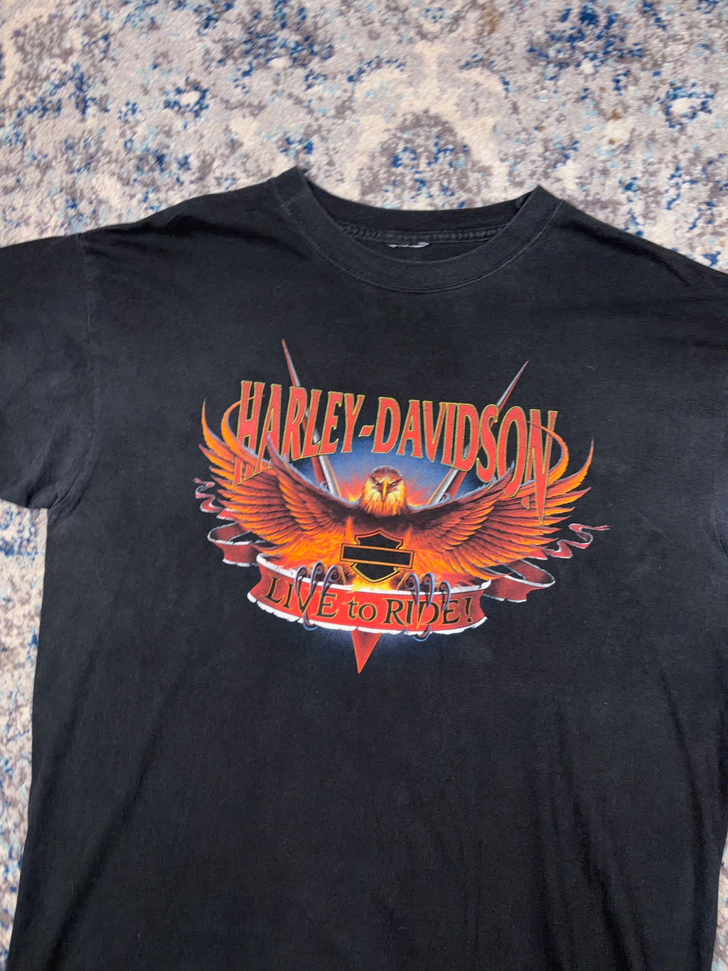 Vintage 2001 Harley Davidson Eagle Graphic Spellout Live To Ride T-Shirt Size XL