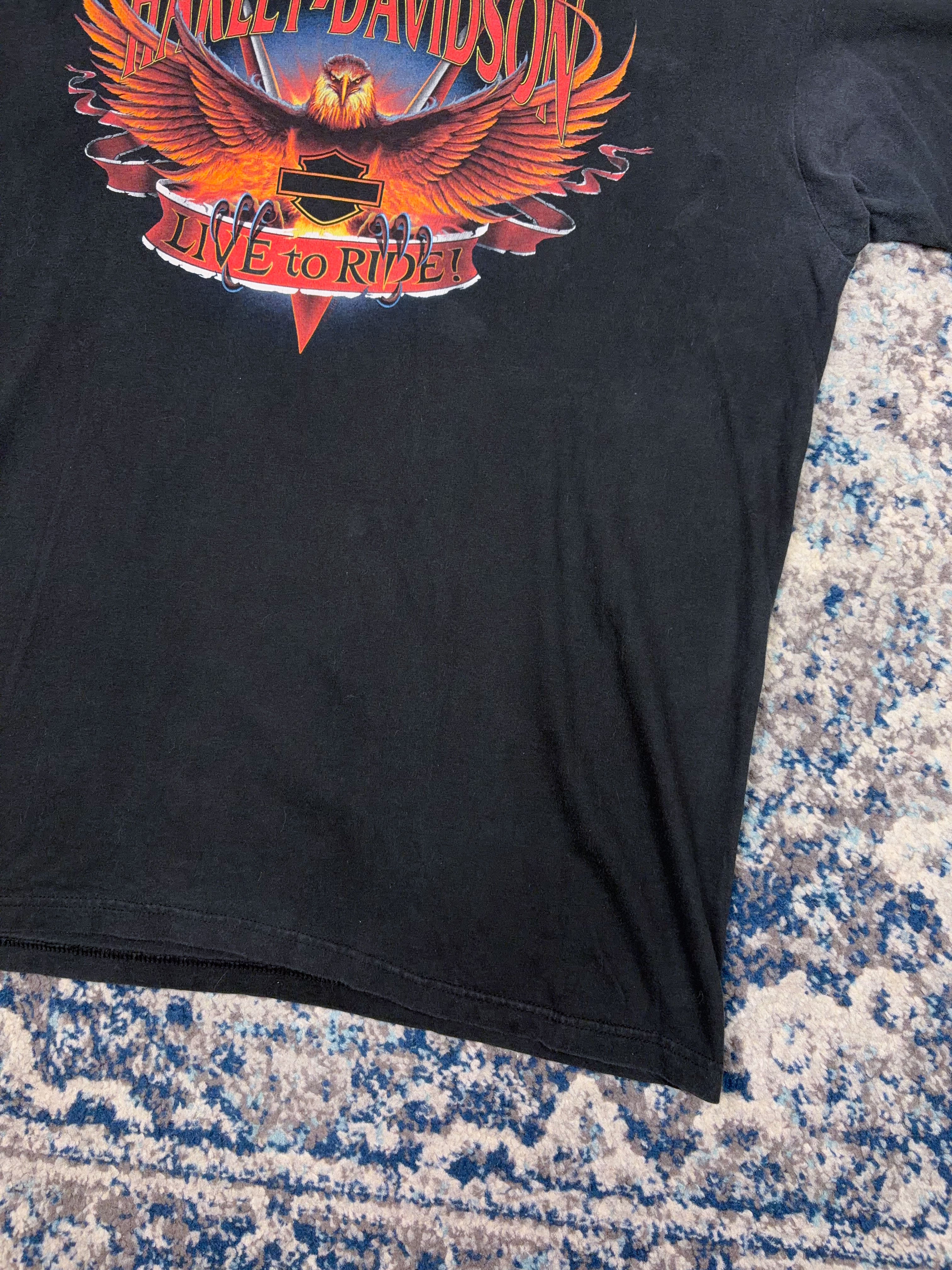 Vintage 2001 Harley Davidson Eagle Graphic Spellout Live To Ride T-Shirt Size XL