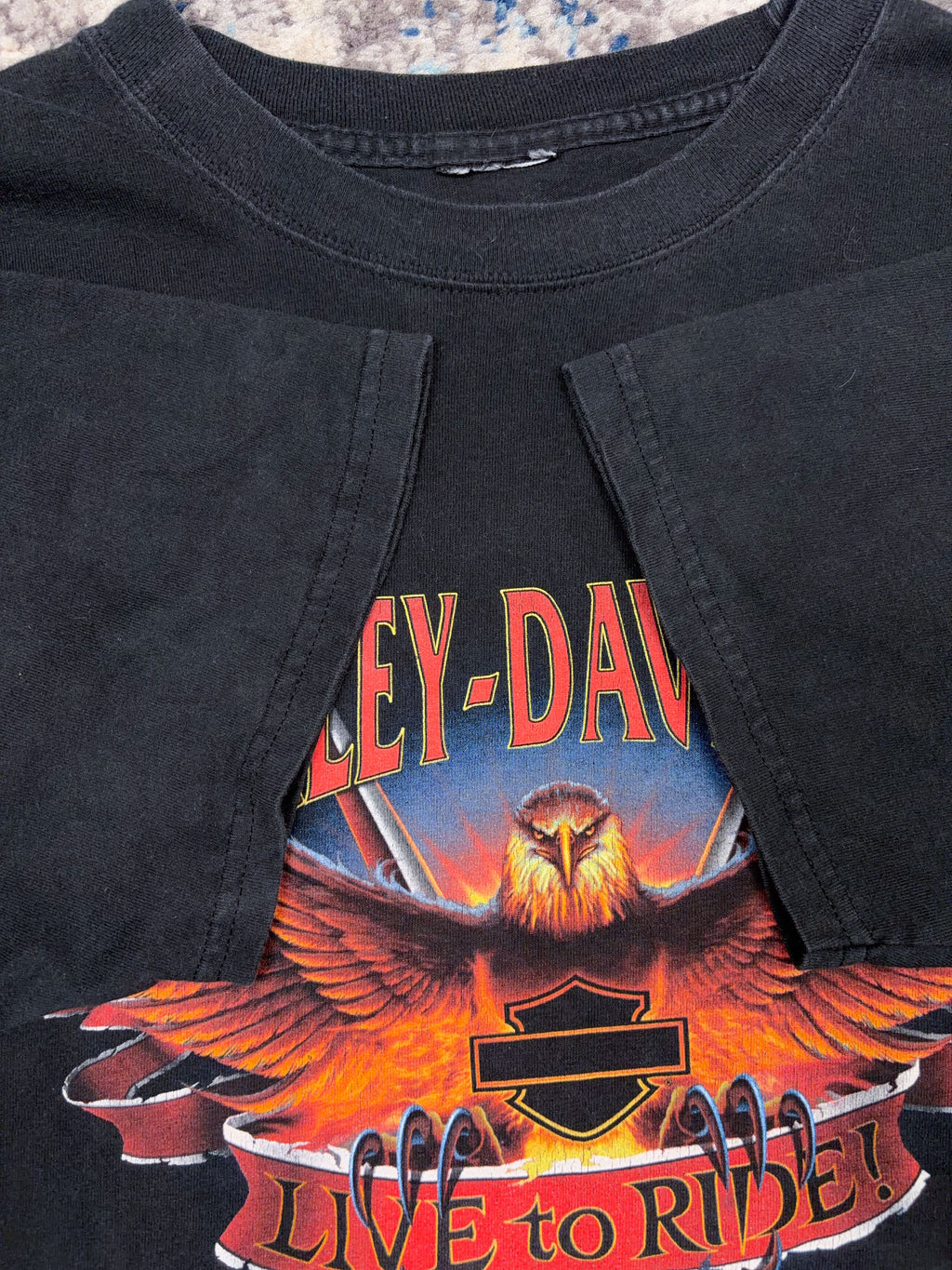 Vintage 2001 Harley Davidson Eagle Graphic Spellout Live To Ride T-Shirt Size XL
